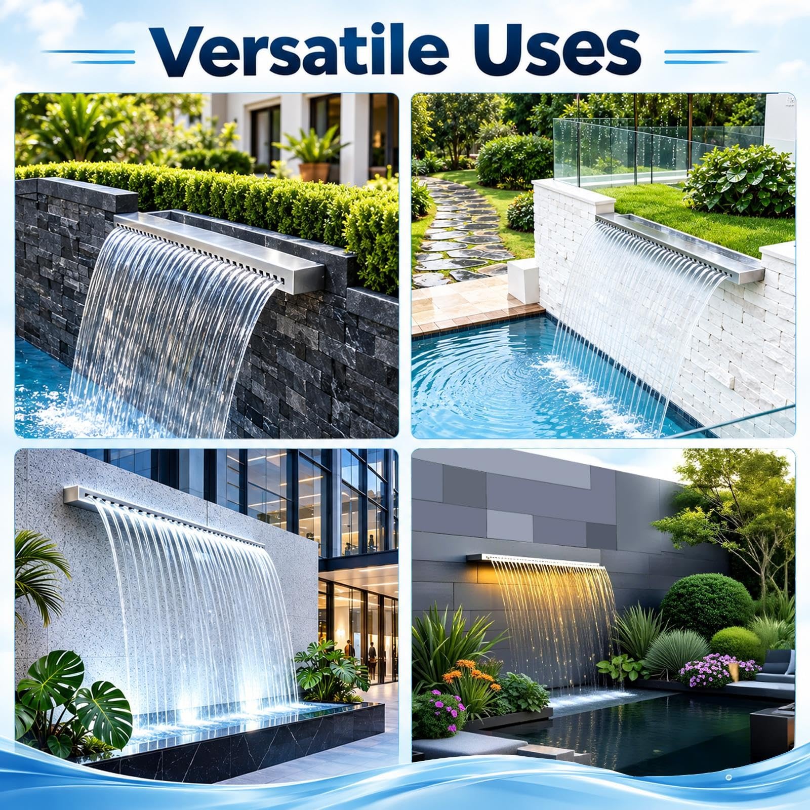 Cascada Piscina Kit De Fuente De Agua con Vertedero Personalizado