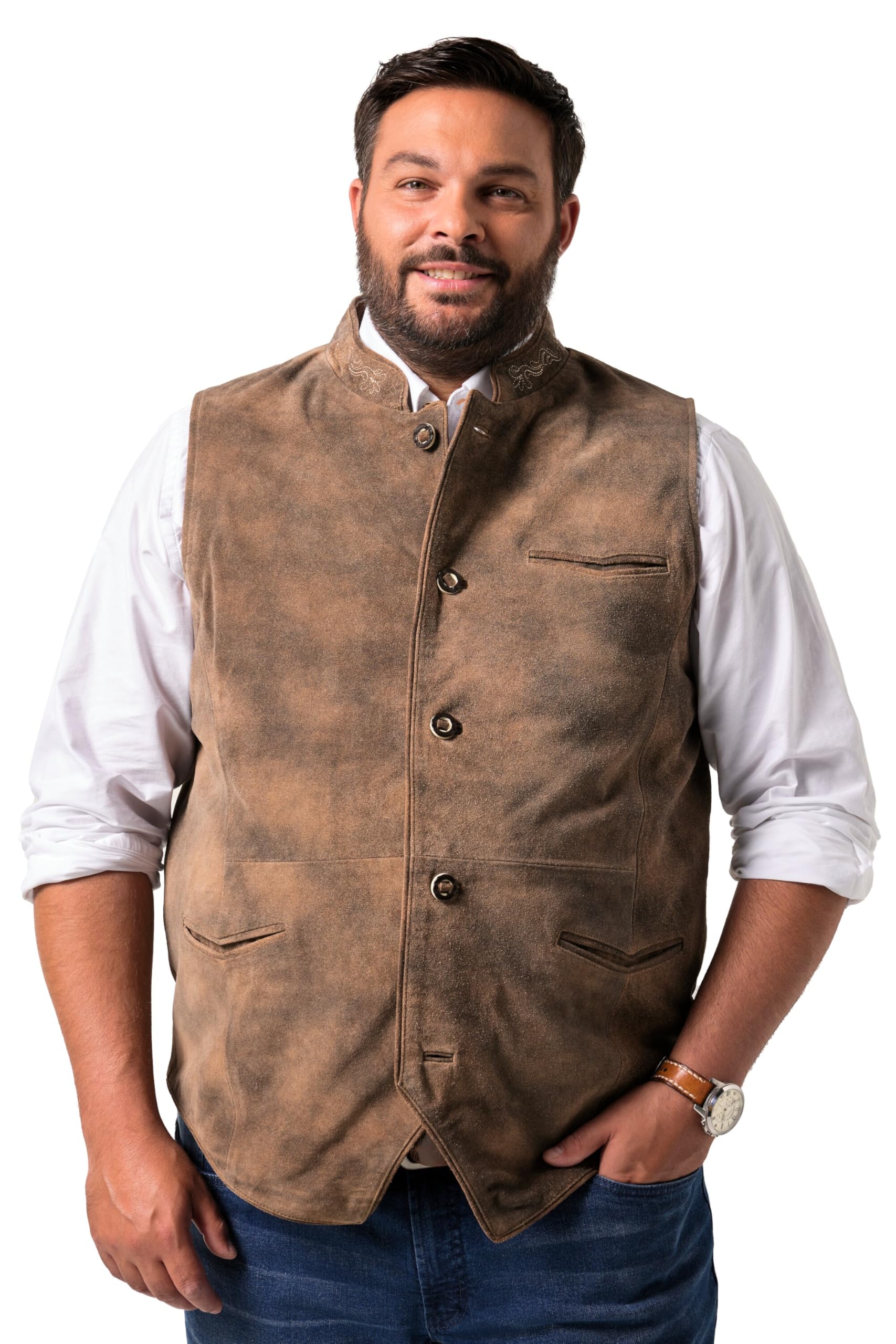 Men Plus Herren große Größen Übergrößen Menswear L-8XL Trachten-Lederweste, echtes Rindleder 840212