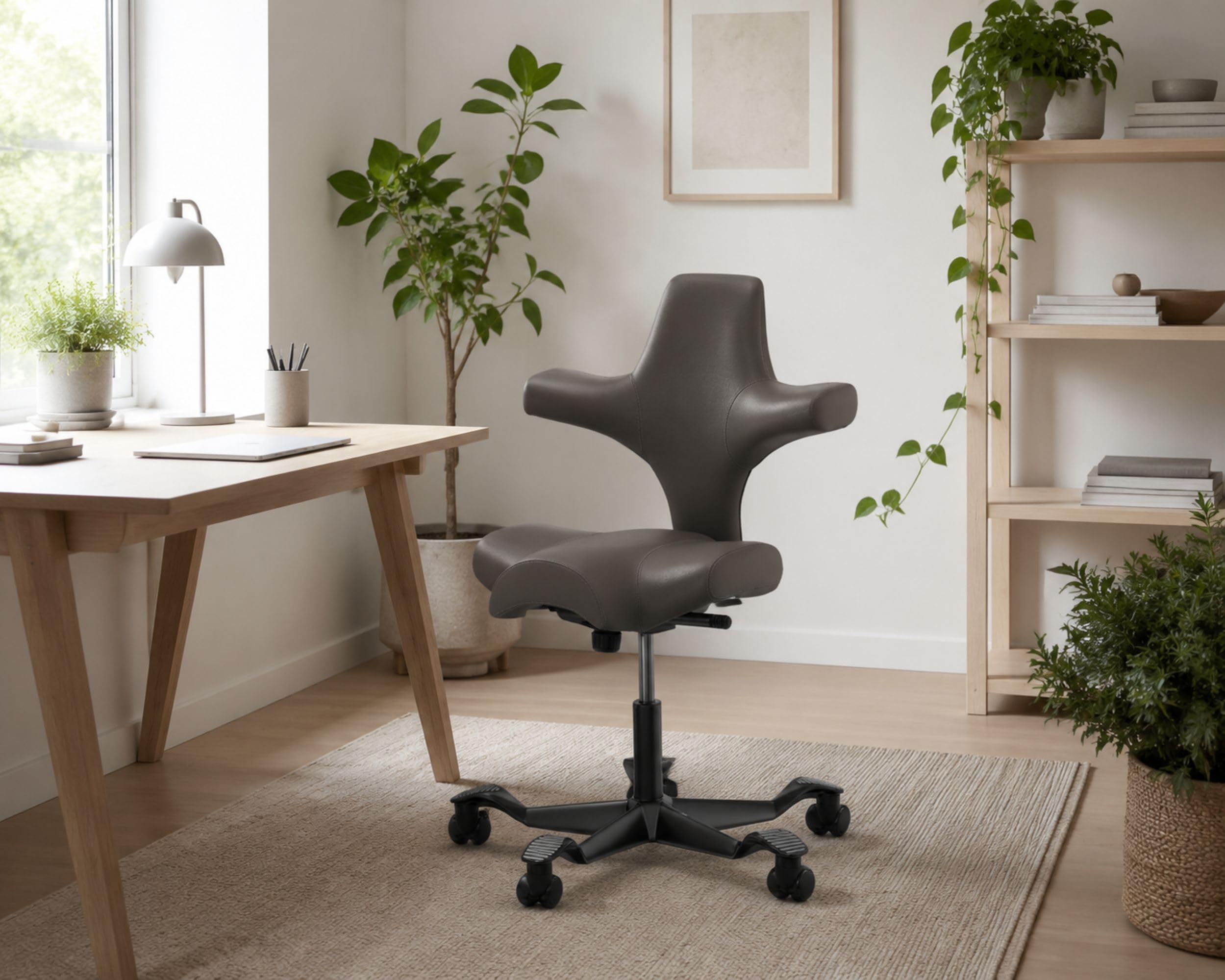 HAG Capisco Standard Chair-Black Frame-Upholstered Gray Ash Vinyl