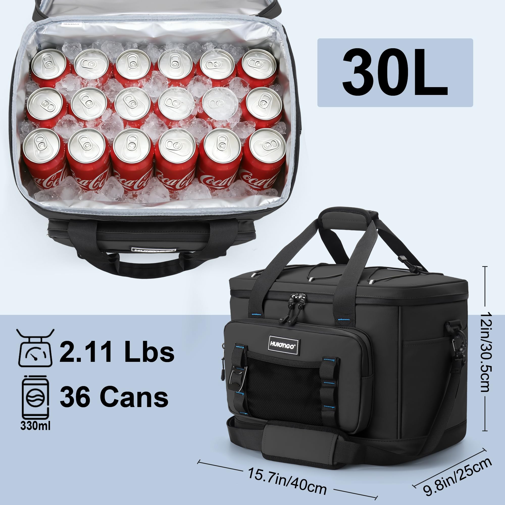 Hulongo Glacière Grand Pliable ，30L Sac Isotherme Imperméable Souple Glaciere pour Pique Nique, Courses, Camping, Voyage, Épicerie et Pêche