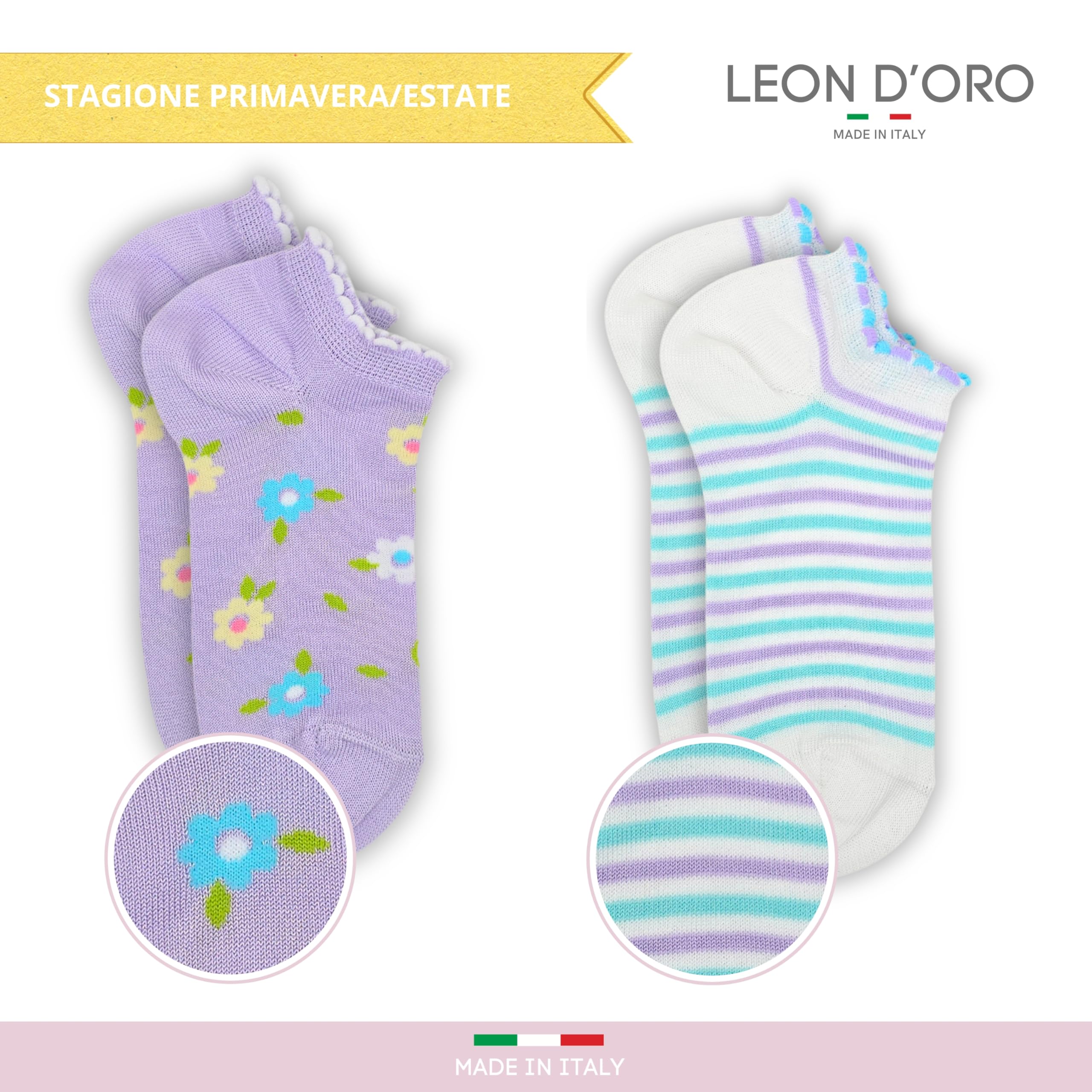 Chaussettes pour fille en coton fil d'Écosse 4 paires de chaussettes légères et respirantes fabriquées en Italie