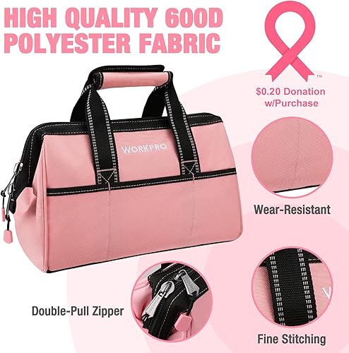 Miniatura 2 de WORKPRO Bolsa de herramientas de 13 pulgadas y juego de herramientas rosa de 35 piezas