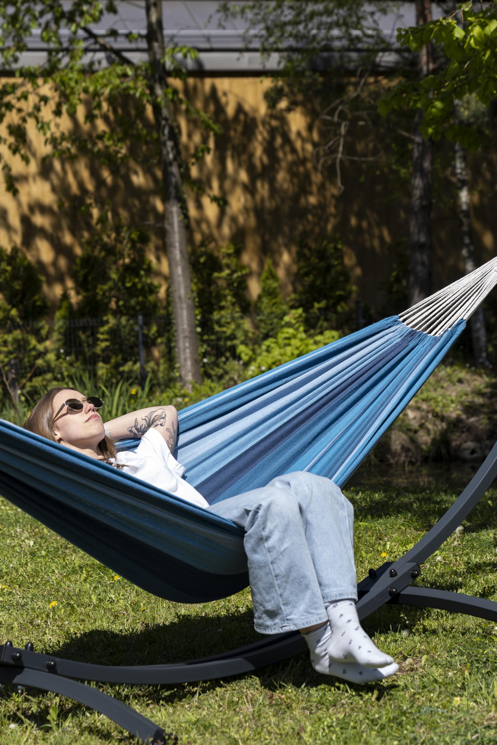 Potenza Hamac sur Pied en Acier Galvanisé à Chaud Double 220x160 cm 220 kg