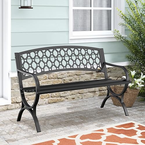 Miniatura 6 de Maemttes Banco de jardín para exteriores, resistente a la intemperie, antioxidante, resistente, banco exterior, banco de metal de hierro forjado