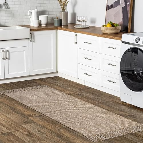 Miniatura 7 de Tiveney Alfombra de pasillo de 2 x 6 pulgadas, color bronceadocrema tejida a mano, alfombra de pasillo de cocina trenzada larga, alfombra lavable