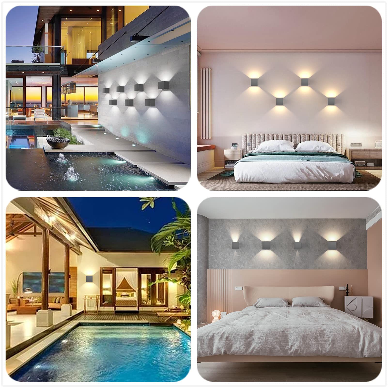 K-Bright Lampada da parete intelligente a 2 pezzi, applique LED dimmerabili, Illuminazione da parete 3000K-6000K con telecomando, angolo del fascio regolabile IP65 per interni/esterni, grigio scuro