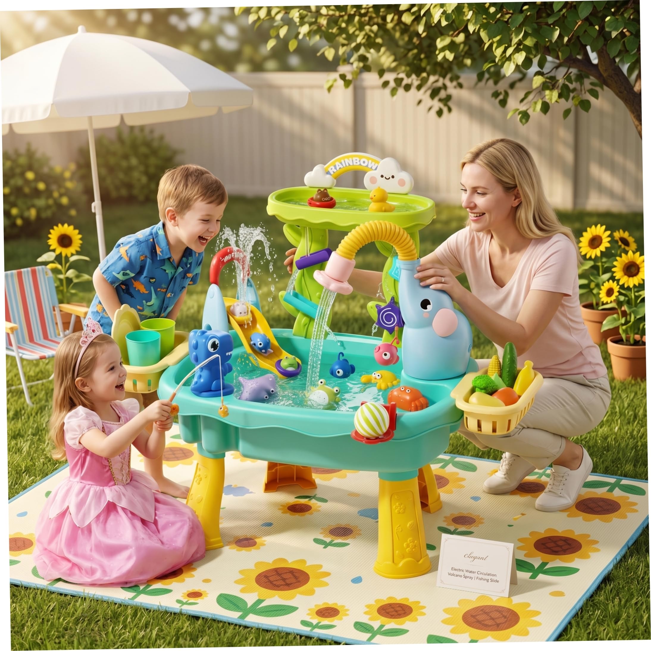 Lavandino da Gioco per Bambini 1-3 Tavolo con Acqua per Bambini 1-3 Lavandino da Gioco con Acqua Corrente Giocattolo Elettrico a ricircolo con spruzzo di attività di Pesca e Scivolo