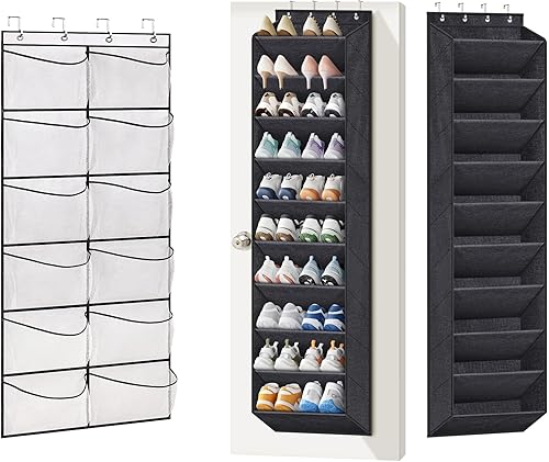KIMBORA Organizador de zapatos para colgar sobre la puerta, 12 bolsillos grandes de malla, color blanco y 10 niveles para almacenamiento de puerta