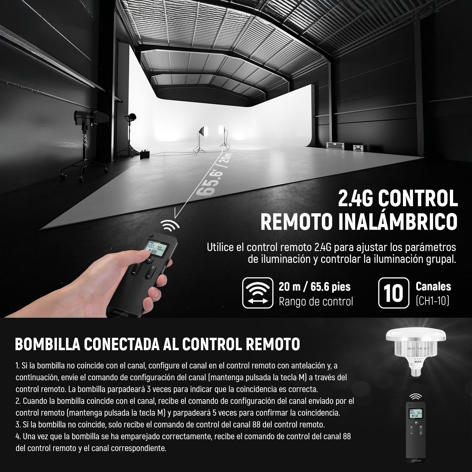 NEEWER Kit Softbox De 24x24 Con Soportes Y Bombillas LED Bicolor 45W – Control Remoto 2.4G, 2900K-7000K, CRI95, Altura 210cm (NK103)