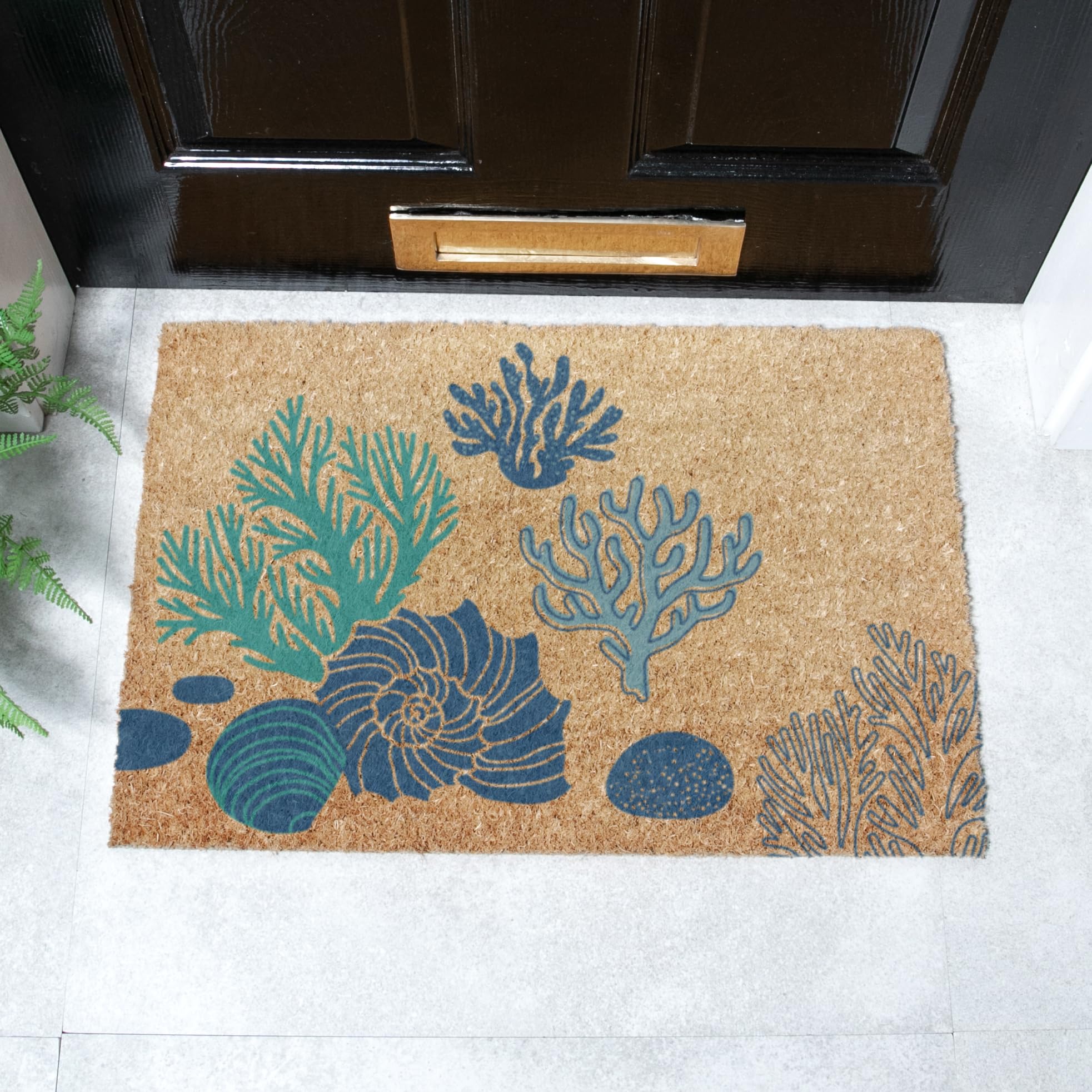 Artsy Mats - Coral & Shells Coir Doormat - Made from Tufted Coconut Fibre - Non-Slip Natural Rubber Backed Doormats Indoor - Heavy Duty, Decorative OutDoormats, (60x40cm) — image 1