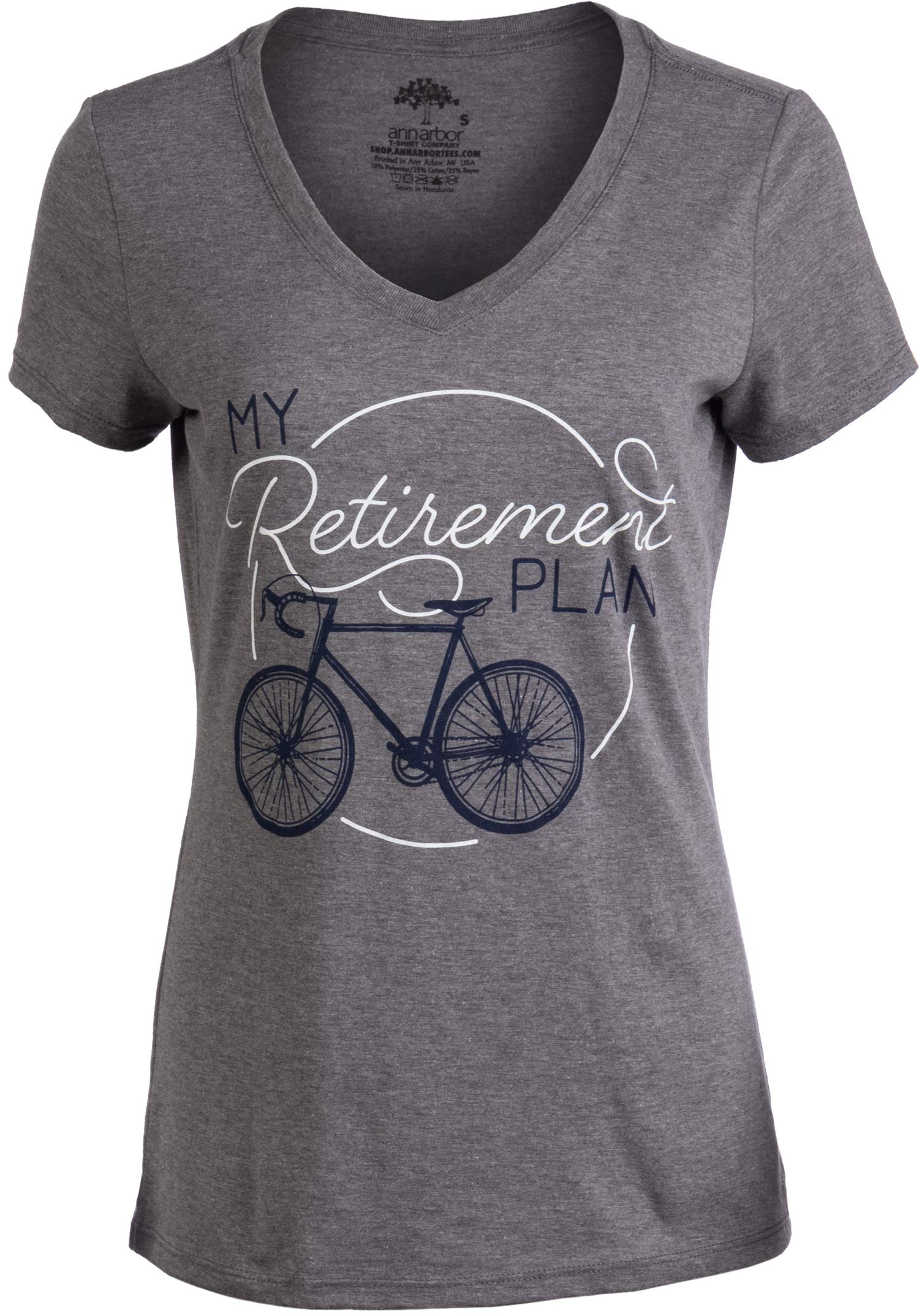 Ann Arbor T-shirt Co.My Retirement Plan (Bicycle) | Funny Cycling Bike Joke V-Neck Cyclist T-Shirt for Women