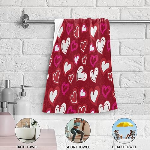 Miniatura 6 de ALAZA Juego de 2 toallas de baño de mano para el día de San Valentín con corazones rojos, toallas de baño de algodón suaves y absorbentes, toallas