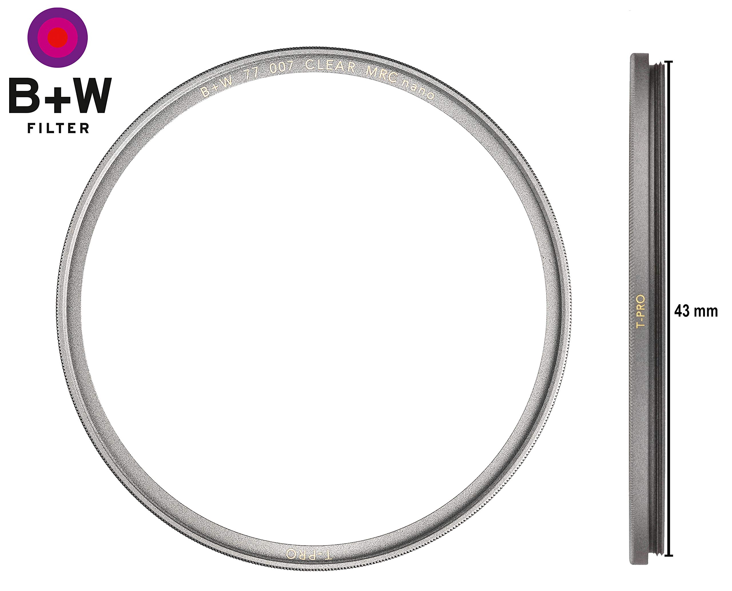 B+W 007 Filtro de protección, Filtro Transparente (43 mm, T-Pro, Acabado Titanio, MRC Nano, 16 Veces Recubierto, superfino, Premium)
