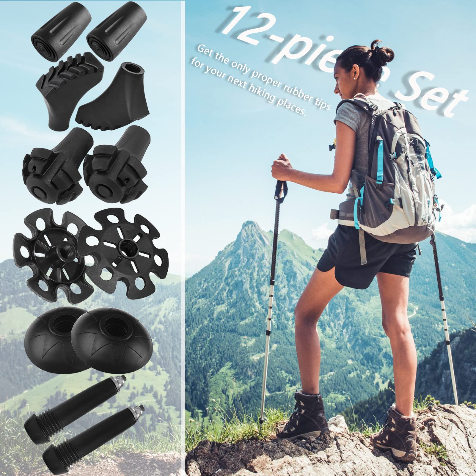 Lot de 10 embouts de bâtons de randonnée en caoutchouc, embouts