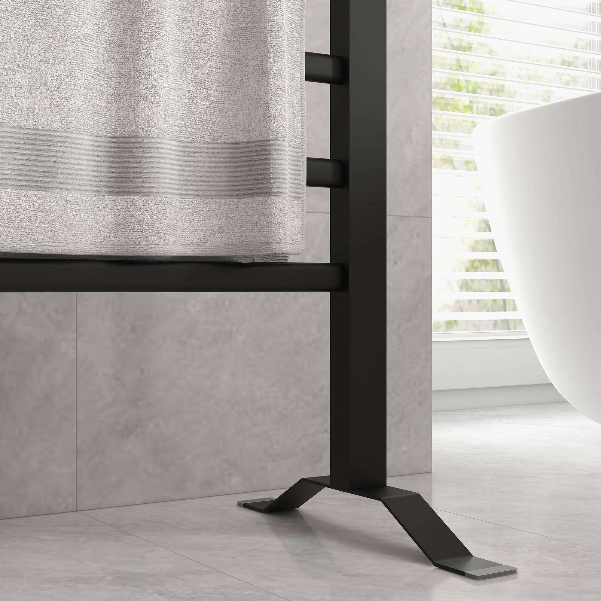 HOMCOM Sèche Serviettes électrique, radiateur Porte-Serviettes, Mural ou sur Pied, en Alliage d'aluminium avec 8 Barres, minuterie 2 ou 4 Heures, résistant à l'eau, 150W, 53 x 35 x 90 cm, Noir