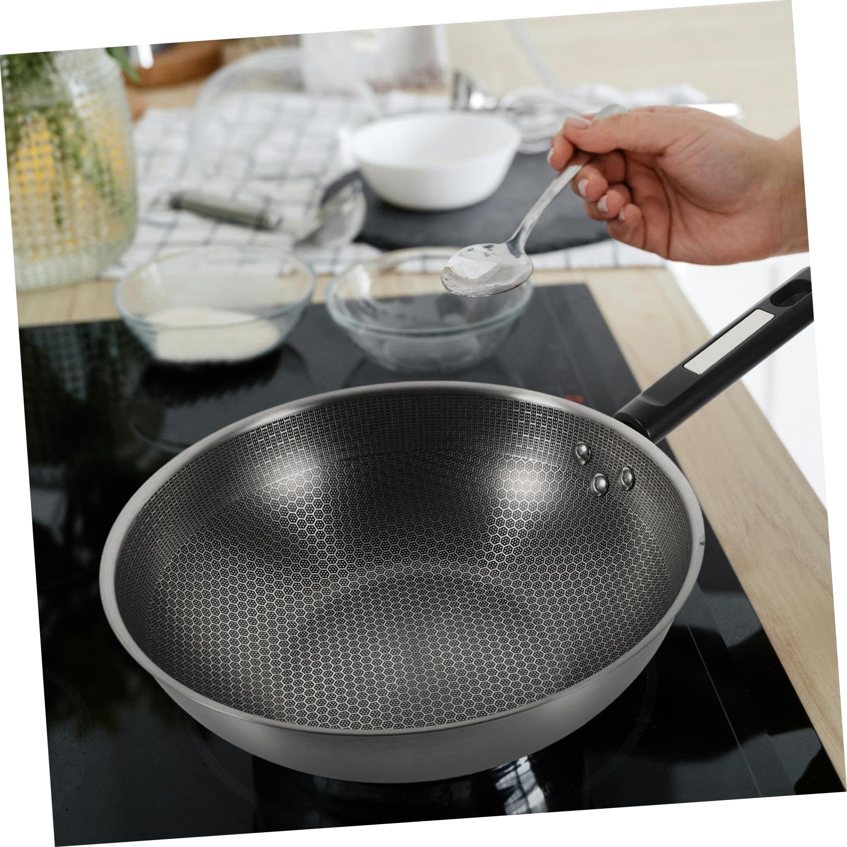 Toyvian Padella Antiaderente Nido D'ape in Acciaio Inox Manico Ergonomico e Fondo Piatto per Cucina Domestica Sicura e Facile da Usare
