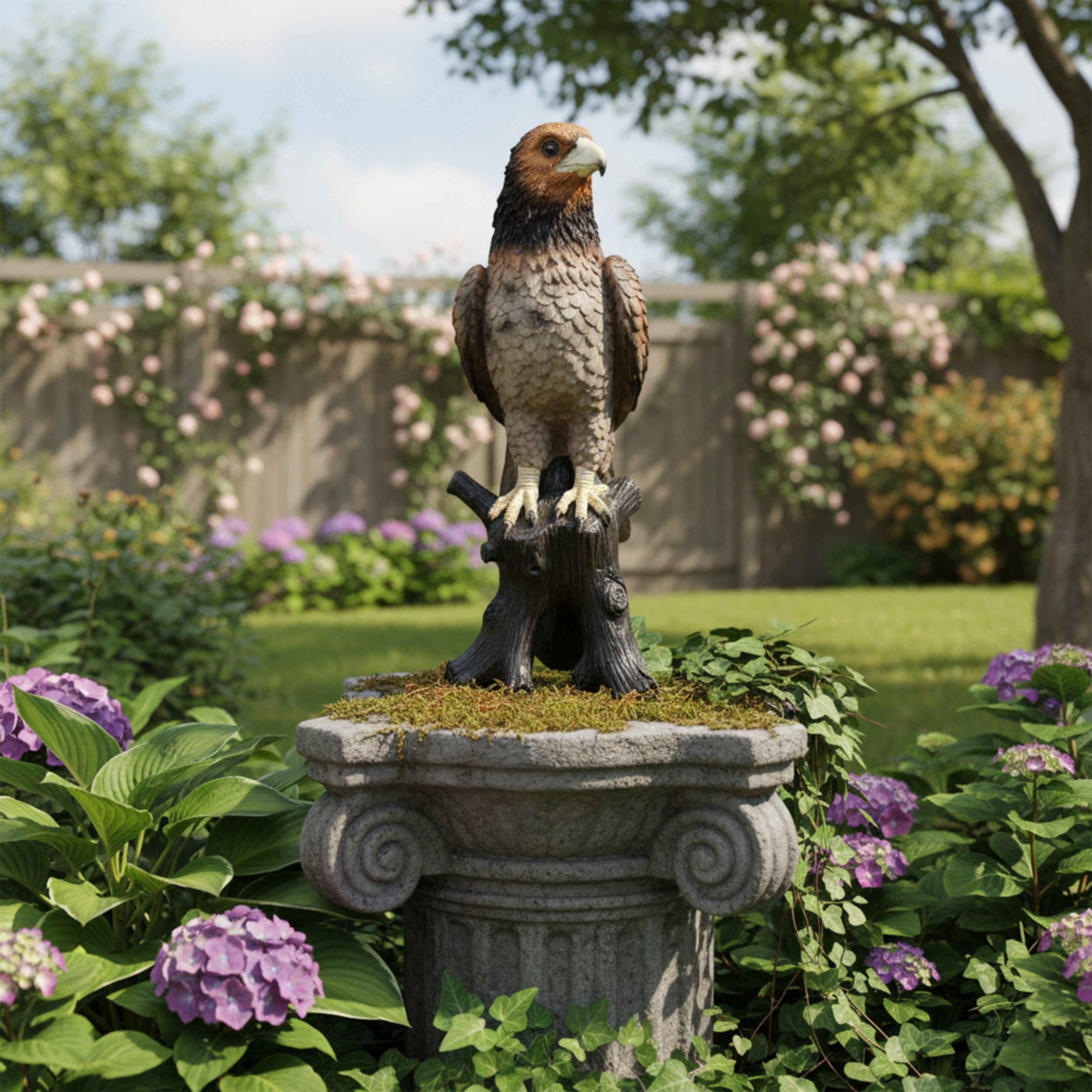 colourliving Adler Figur XXL und XL, Gartenfigur auf Baumstamm als Deko Greifvogel für Garten Terrasse Balkon und Wohnbereich (XL)