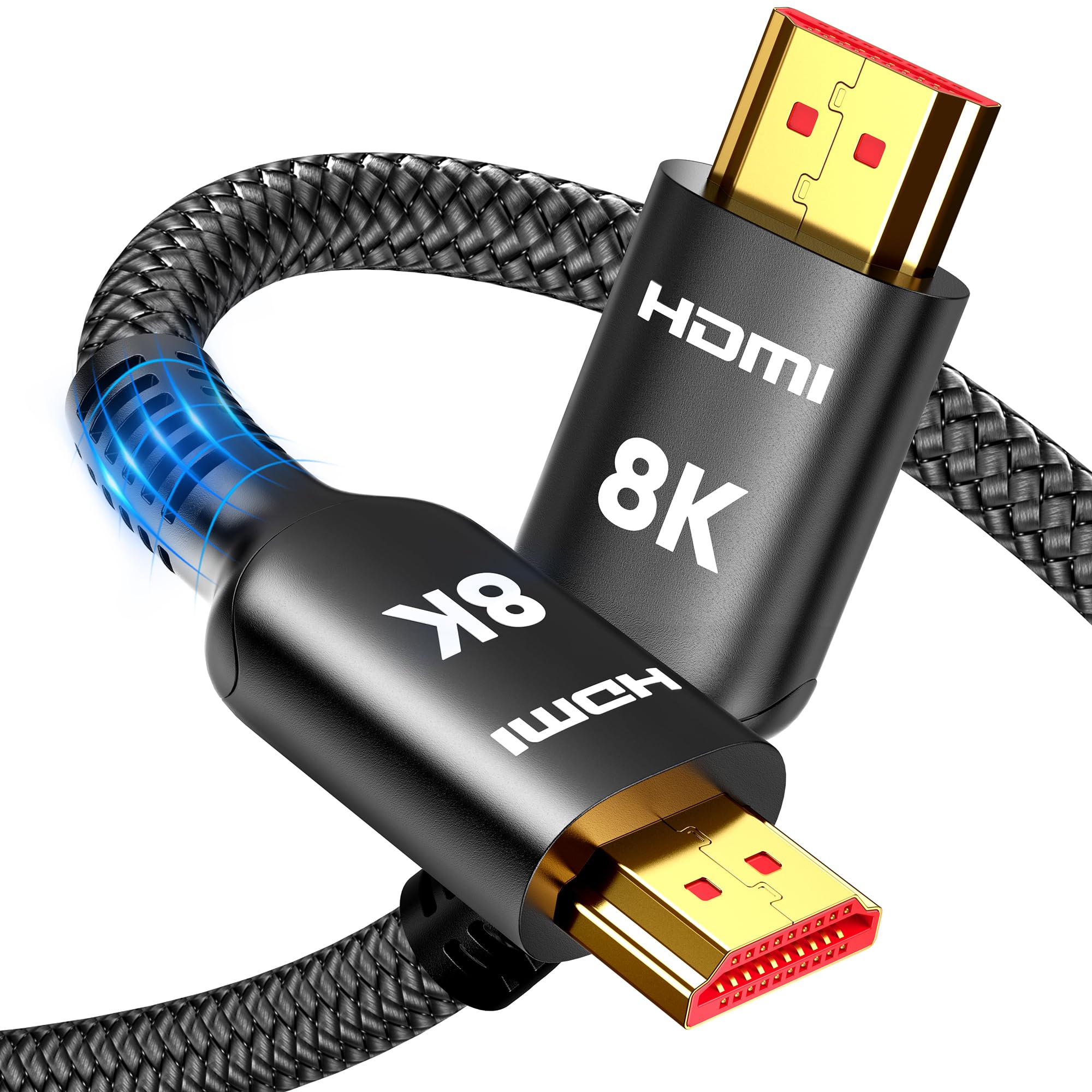 Highwings 8K HDMI Cable 6.6FT, 48Gbps Ultra High Speed HDMI Cable Braided Cord-4K@120Hz 8K@60Hz, DTS:X, HDCP 2.2&2.3, HDR 10 Compatible with Roku TV/PS5/HDTV/Blu-ray
