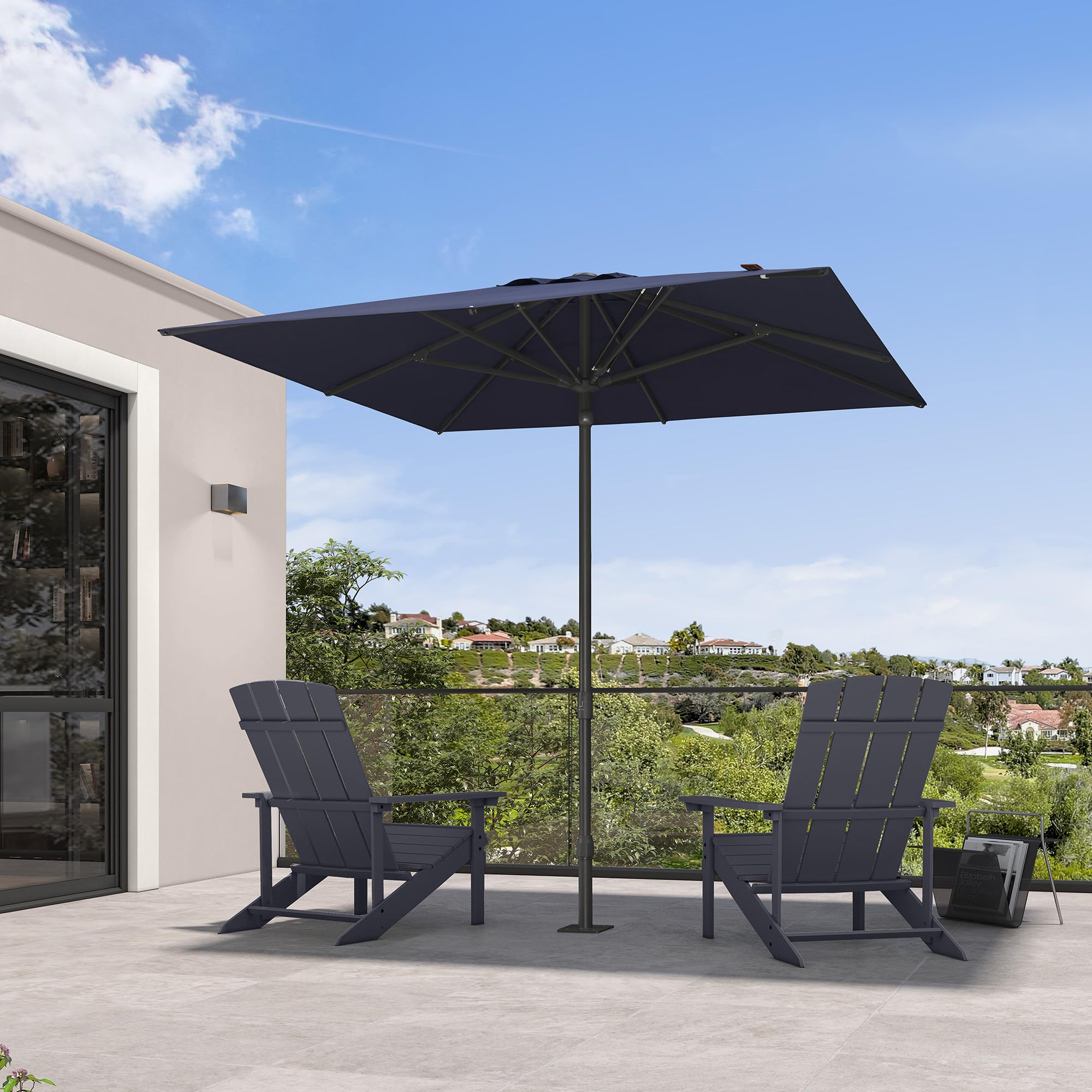 PURPLE LEAF Patio Market Umbrella 8' x 8' Semi-Auto Easy Opening Navy Blue