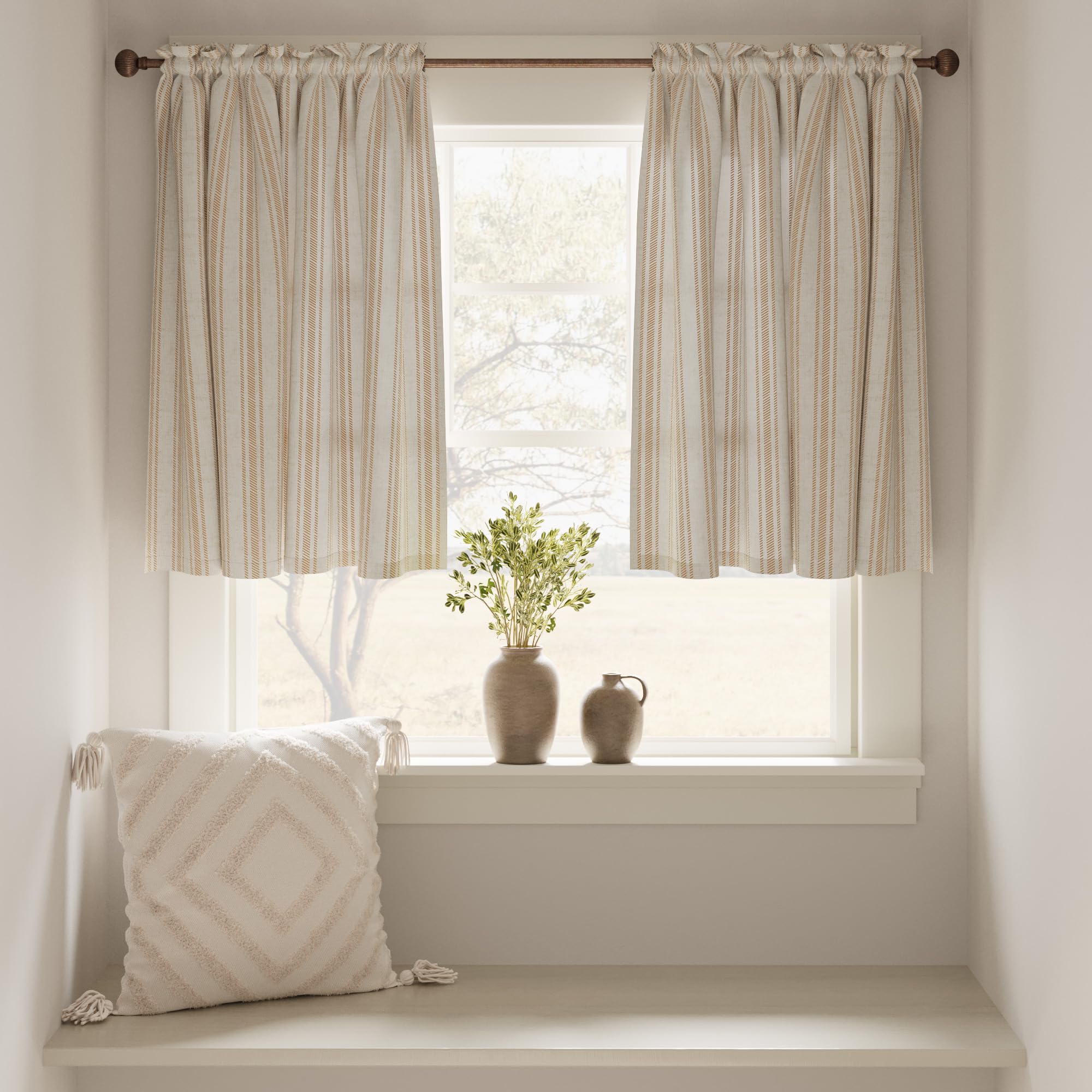 TOPICK Light Filtering Privacy Kitchen Curtains 36 Inch Drop, Linen Look Rod Pocket Cafe Curtains - Image 2
