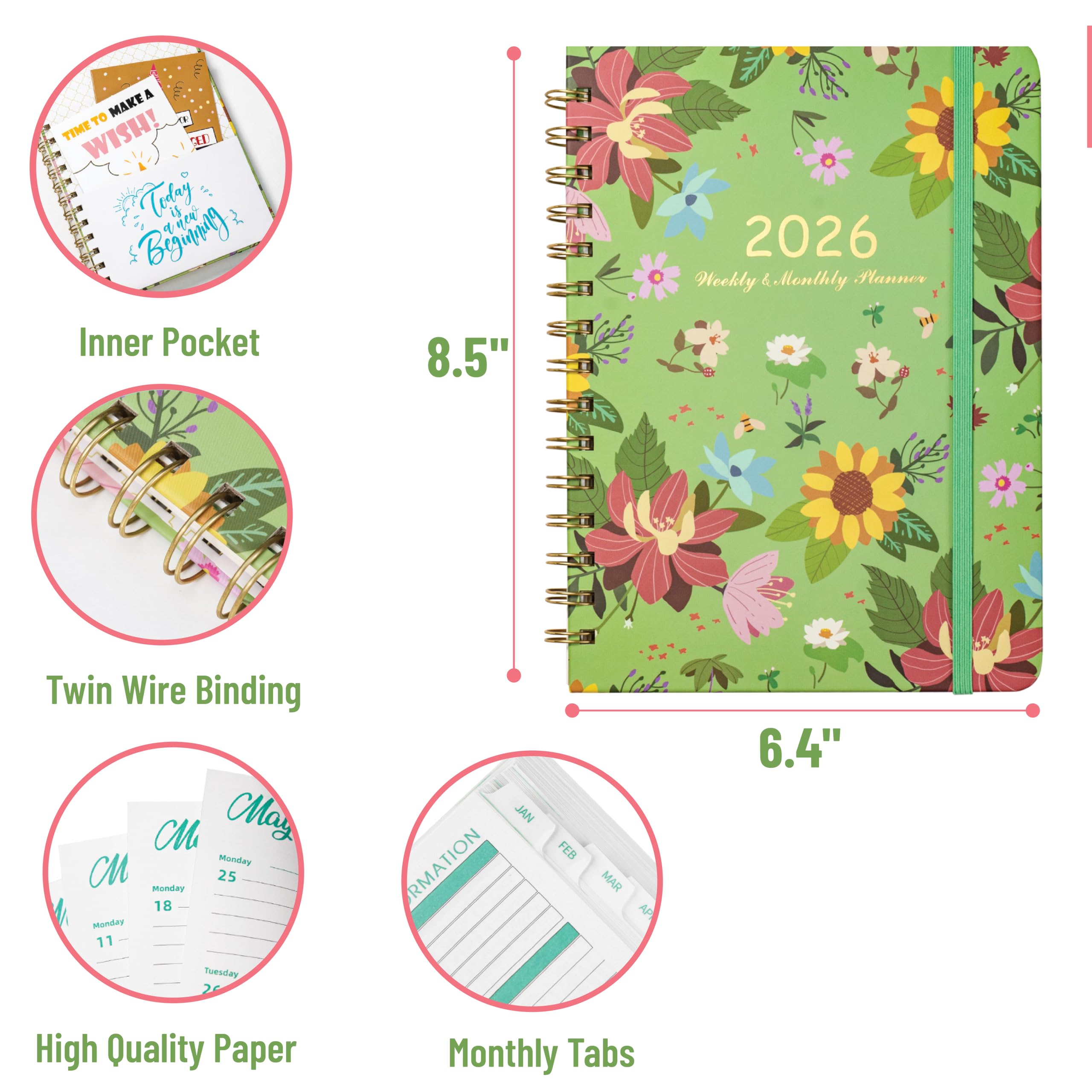 Snapklik.com : 2026 Planner, Weekly And Monthly Calendar Planner For ...