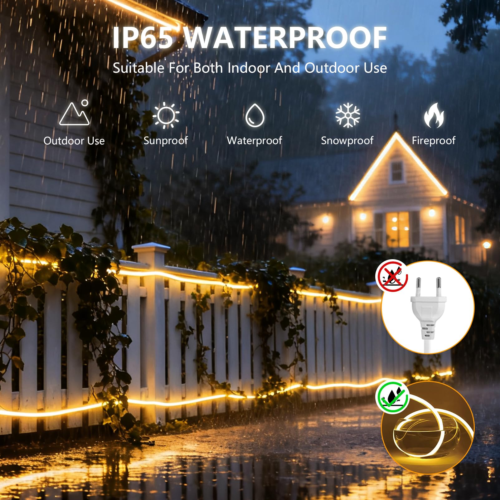 10m Neon LED Streifen 230V Dimmbar mit Fernbedienung Warmweiss 3000K-Weiß 6500K Silikon Wasserdicht IP65 Led Strip 10mm Led Lichterkette Außen Flexibler Lichtband Aussenbereich mit Netzteil