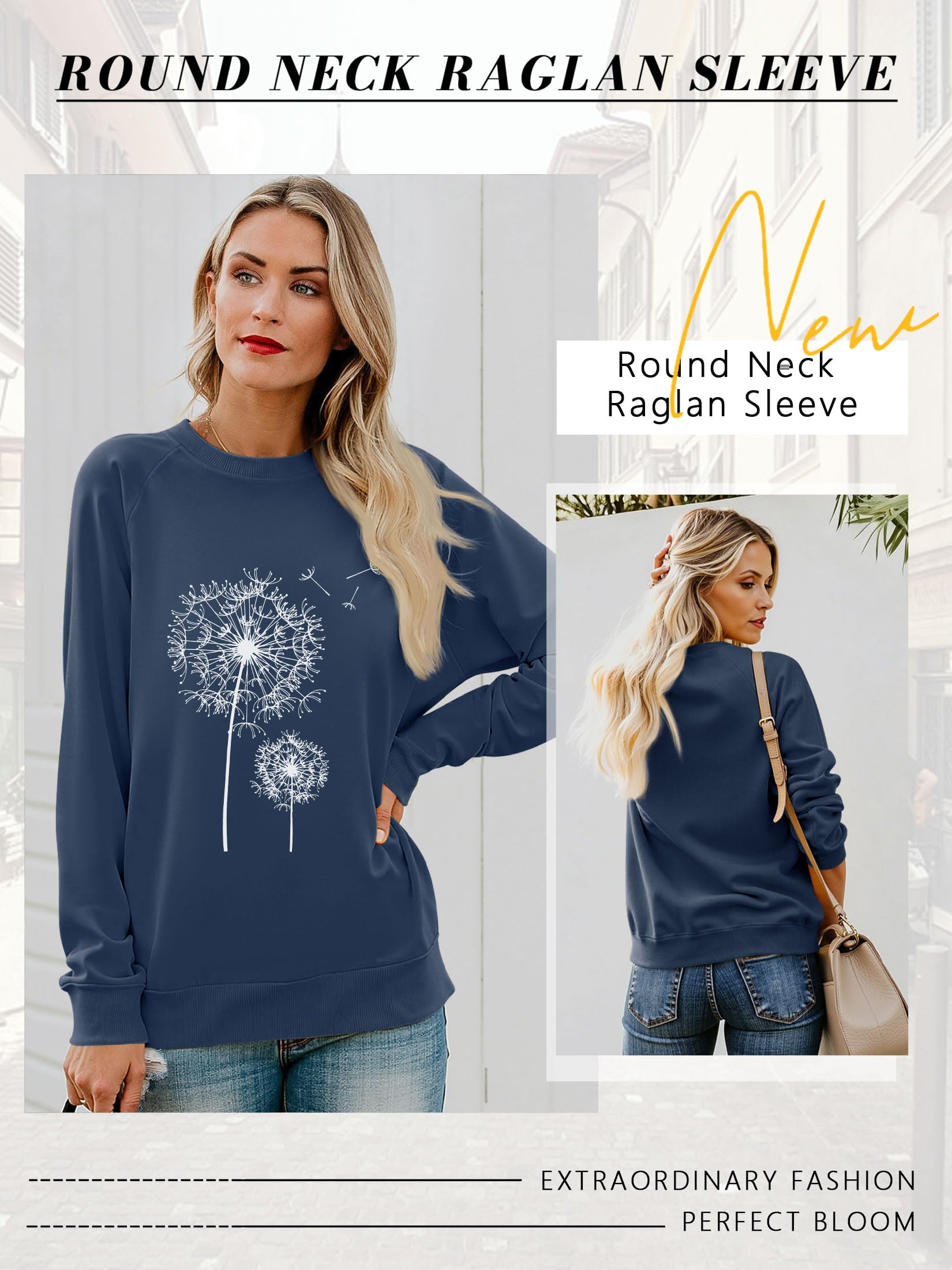 Dresswel Damen Lowenzahn Sweatshirt Langarmshirt Pusteblume Drucken Pullover Ansicht 4