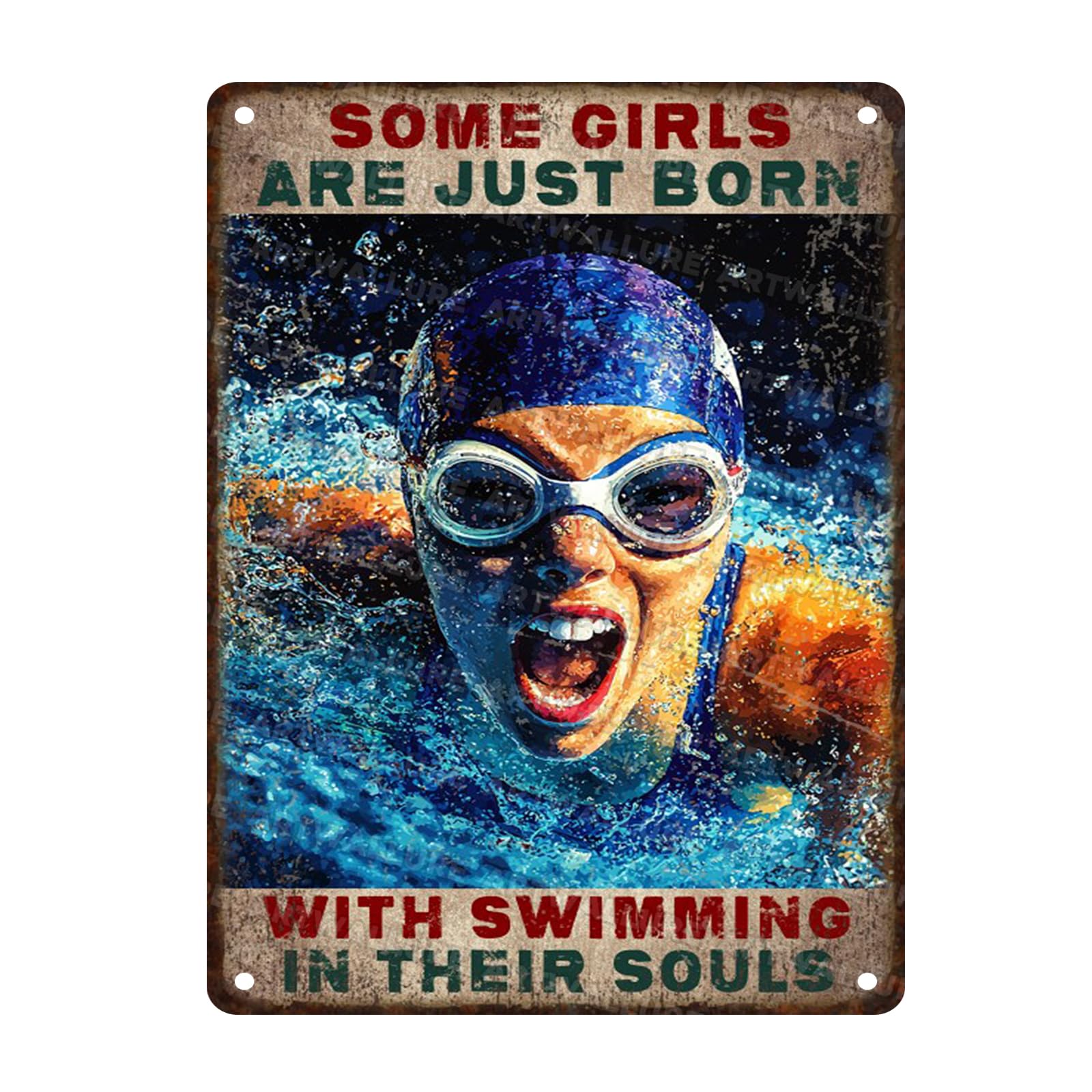 Some Girls Are Just Born With Swimming Vintage Metal Tin Sign Rustic Wall Decor Retro Swimming Theme Metal Plaque Wall Art for Pool Room 12x16inch