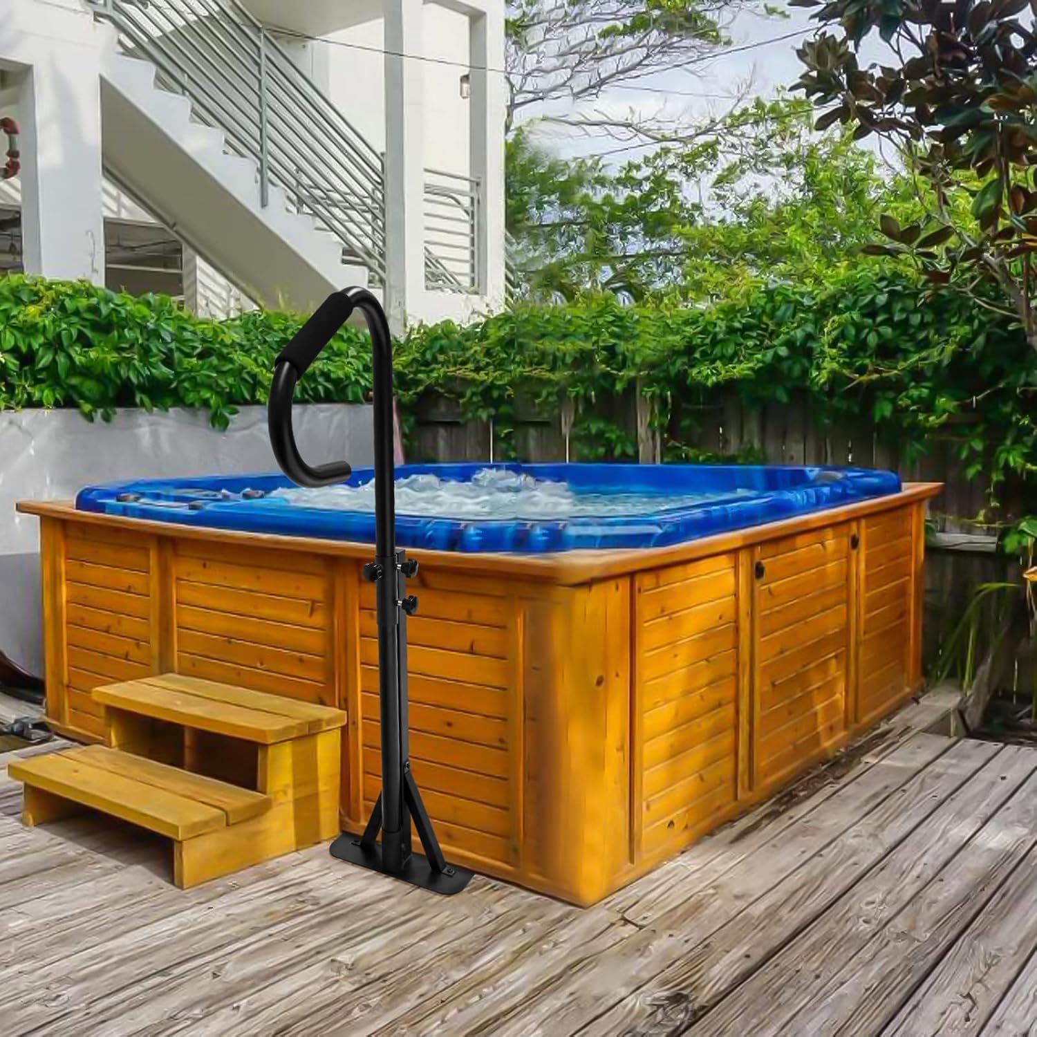 ZZZZS 600LBS Capacity Hot Tub Handrail, 57" H, Black, Powder Coated Metal, Industrial Style Spa Hot Tub Handrail