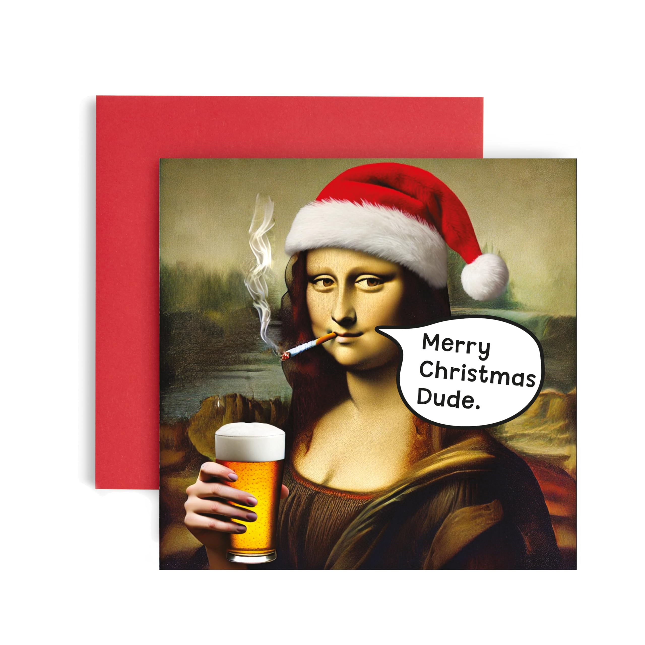 Huxters Funny Christmas Card for Him – Mona Lisa Dude – Christmas card for Husband Dad Uncle Brother Son Christmas Traditions (Christmas Dude)
