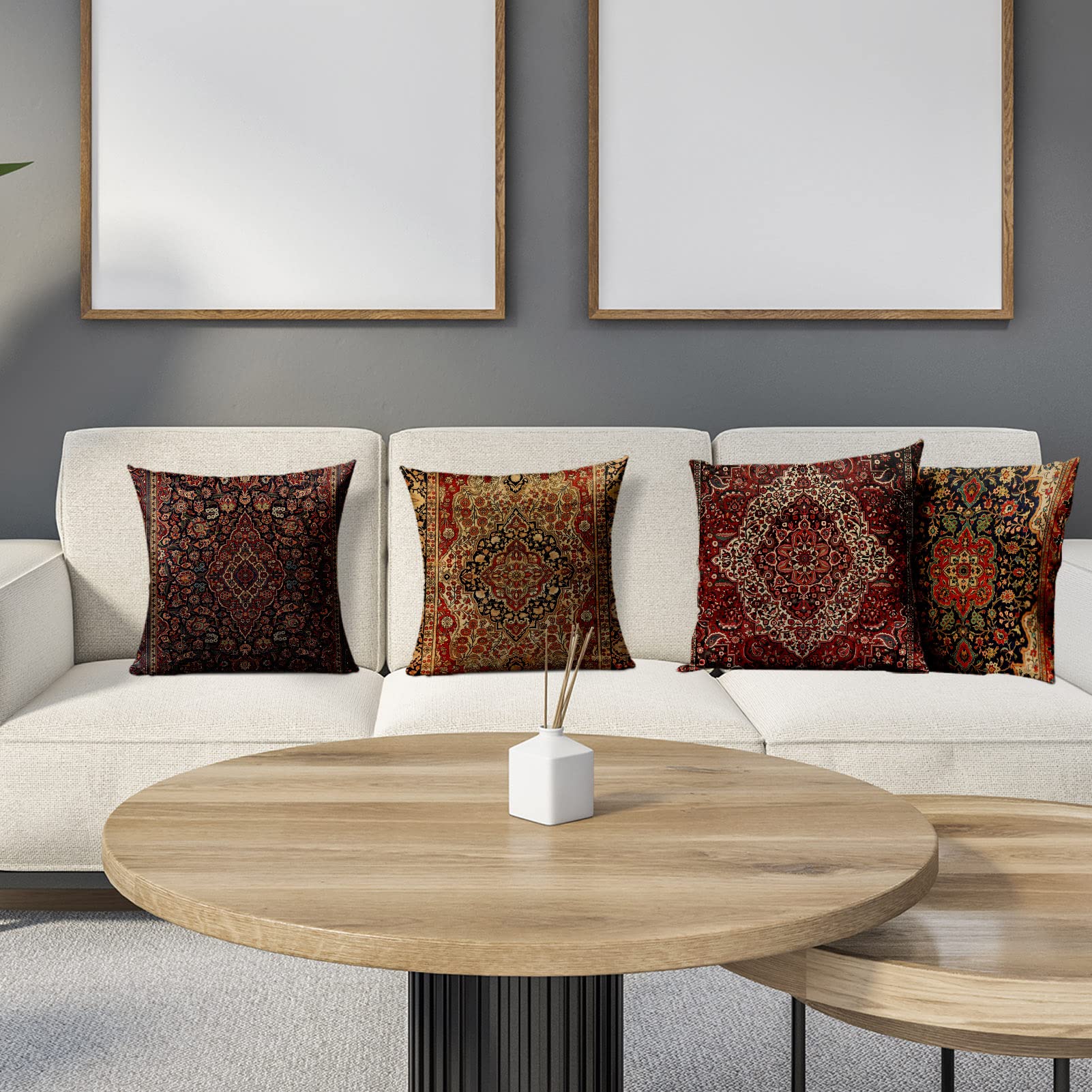 Set Di 4 Federe Per Cuscino Quadrate 45x45 Cm Con Motivo Floreale Primaverile - Tessuto In Lino Di Cotone, Cerniera Nascosta, Perfette Per Divano, Letto E Esterni - 3