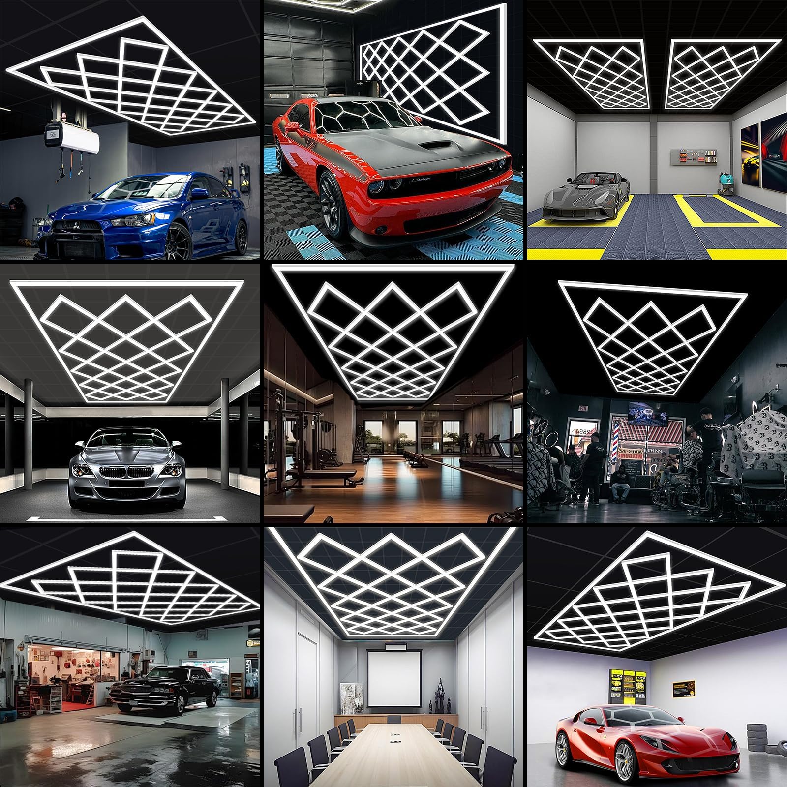 Luce LED Esagonale, 14-HEX 672W 6500K Luce Bianca Diurna, Lampada da Soffitto Inseribile Collegabile per Garage, Officina, Cantina, Palestra, Magazzino (14 fori)