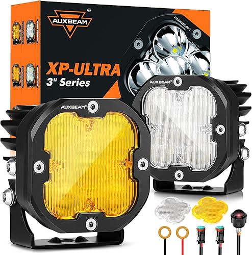 Auxbeam Luces antiniebla LED ámbar de 3 pulgadas, 80 W, serie X-PRO de 9600 lm, luces LED de amplio alcance, reflector amplio de 120, cubiertas