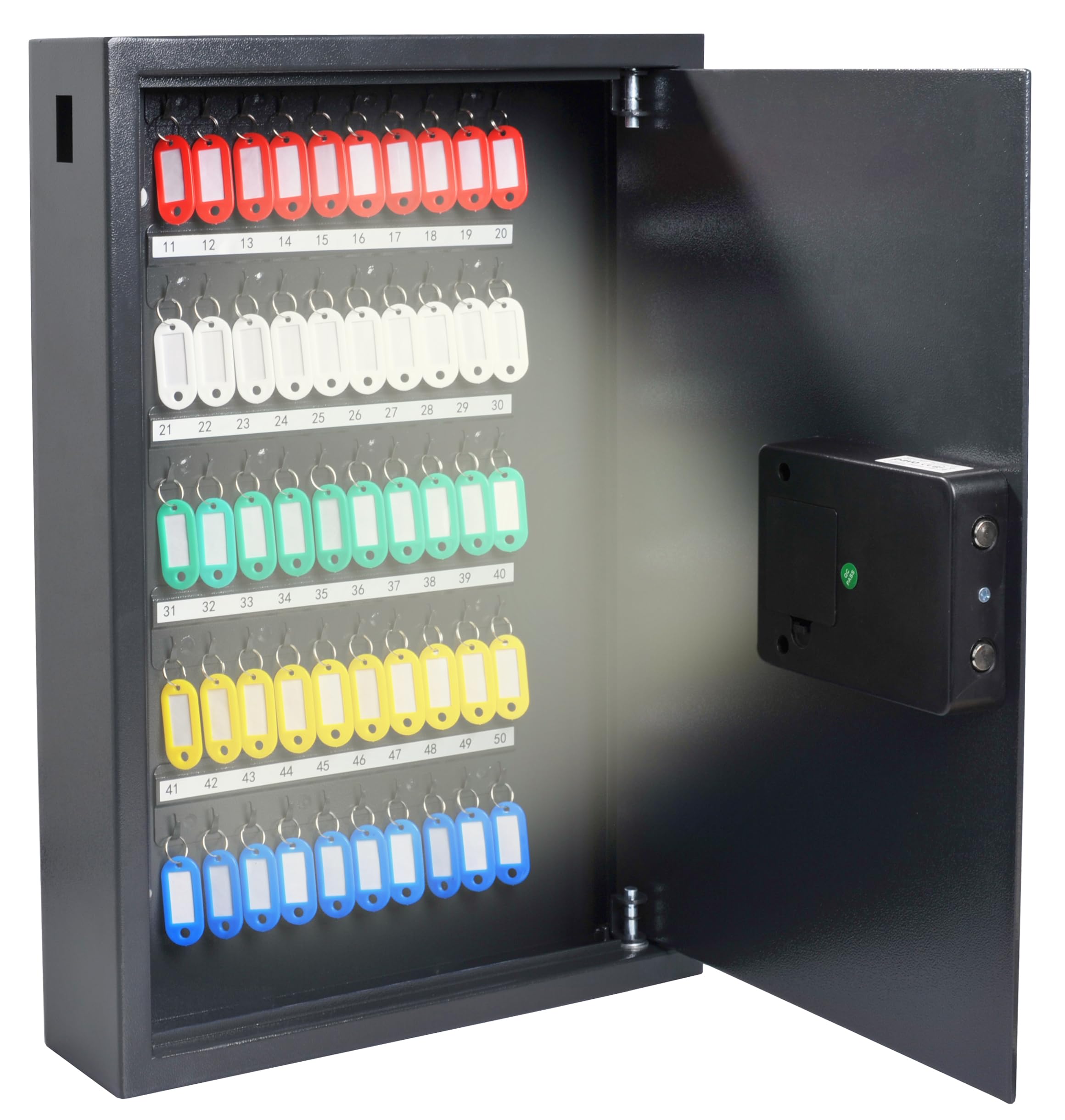 Pavo - Armoire à cles Haute sécurité pour 50 clés, Smart Fonction Wi-FI/Coffre-Fort à clés/Dimension: 550 x 380 x 100 mm/Lecteur d'empreintes digitales/Connecteurs Type-C / 50 Porte-clés Inclus