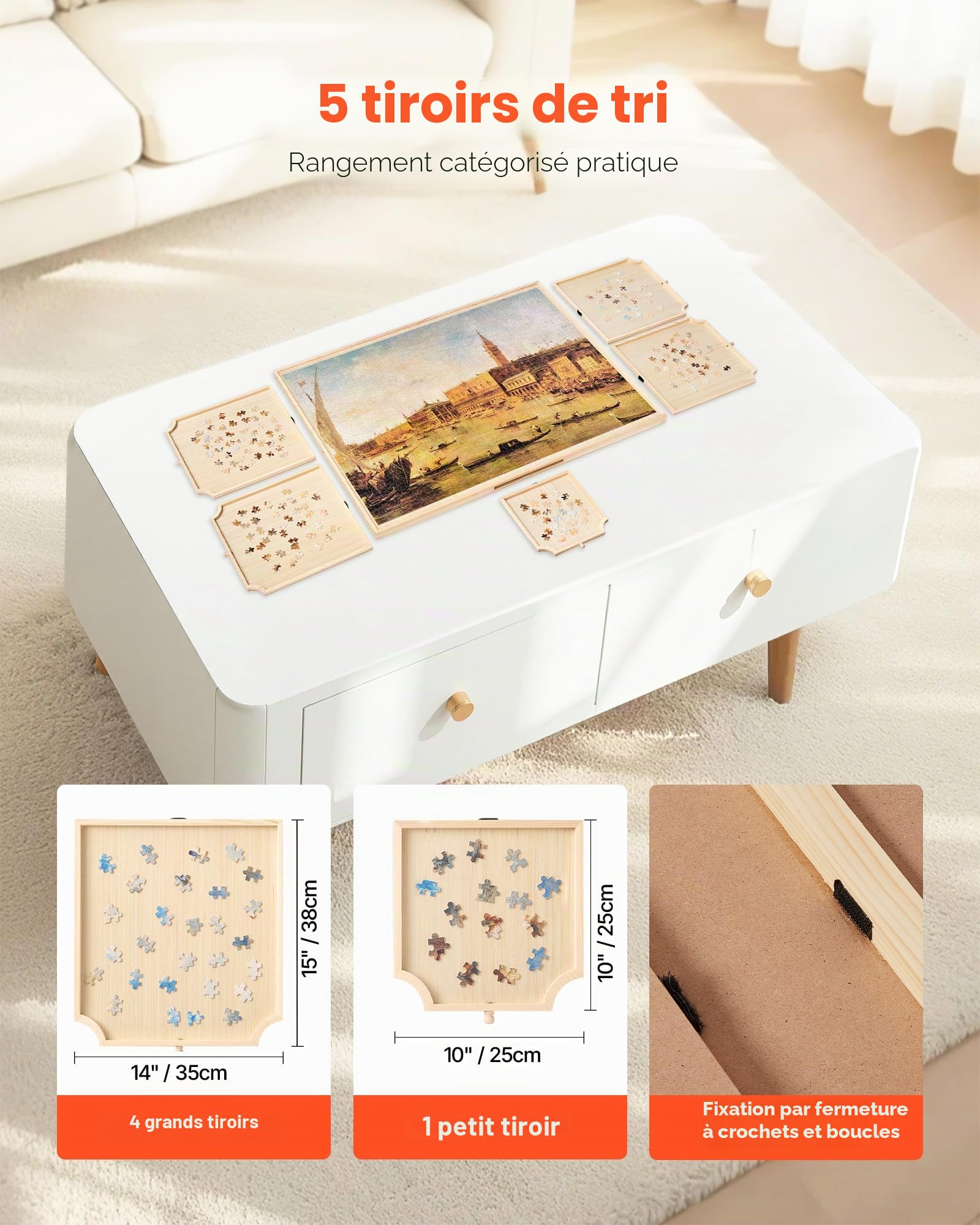 VEVOR Planche de Puzzle 2000 Pièces, Table de Puzzle en Bois 1020x745 mm, Plateau Casse-Tête Rotatif à 360° et Portable, avec 5 Tiroirs et Couverture Utile, Accessoire pour Amateurs de Casse-tête