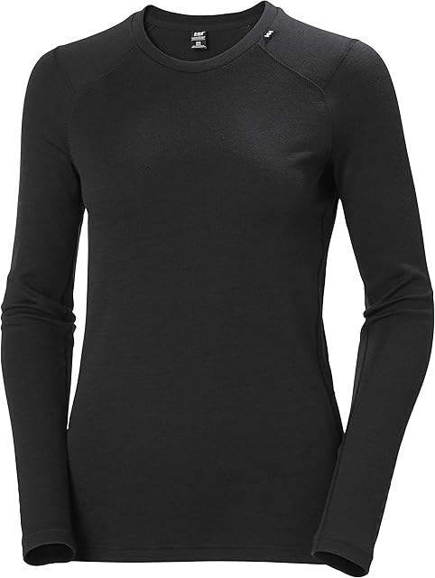 Helly Hansen Women's Lifa Merino Midweight Crew Long Sleeve T Shirt, Black, M UK