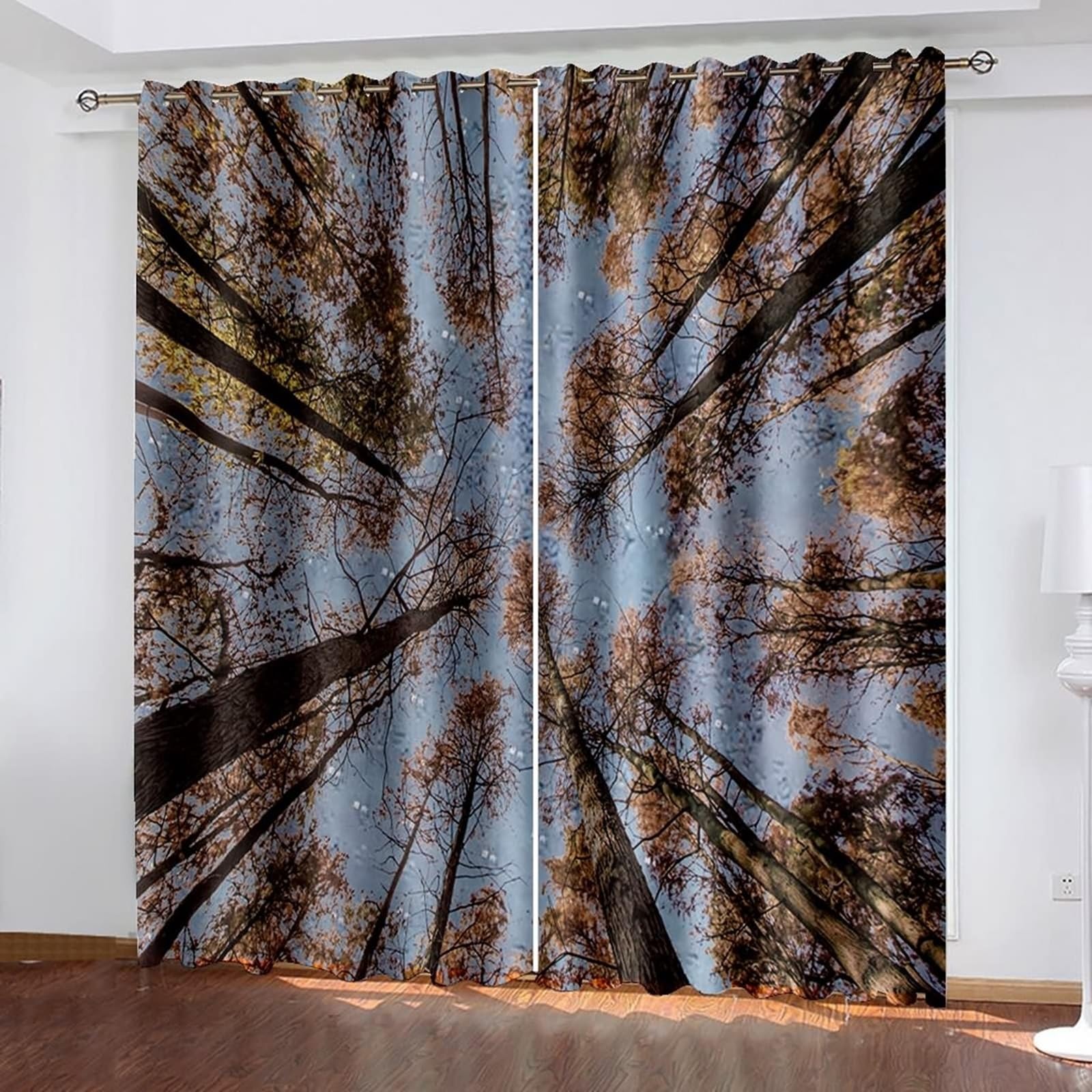 Wycian Küchenvorhänge Vorhang Grau Braun 2 Er Polyester Himmel und Bäume H138 X B102Cm für Schlafzimmer