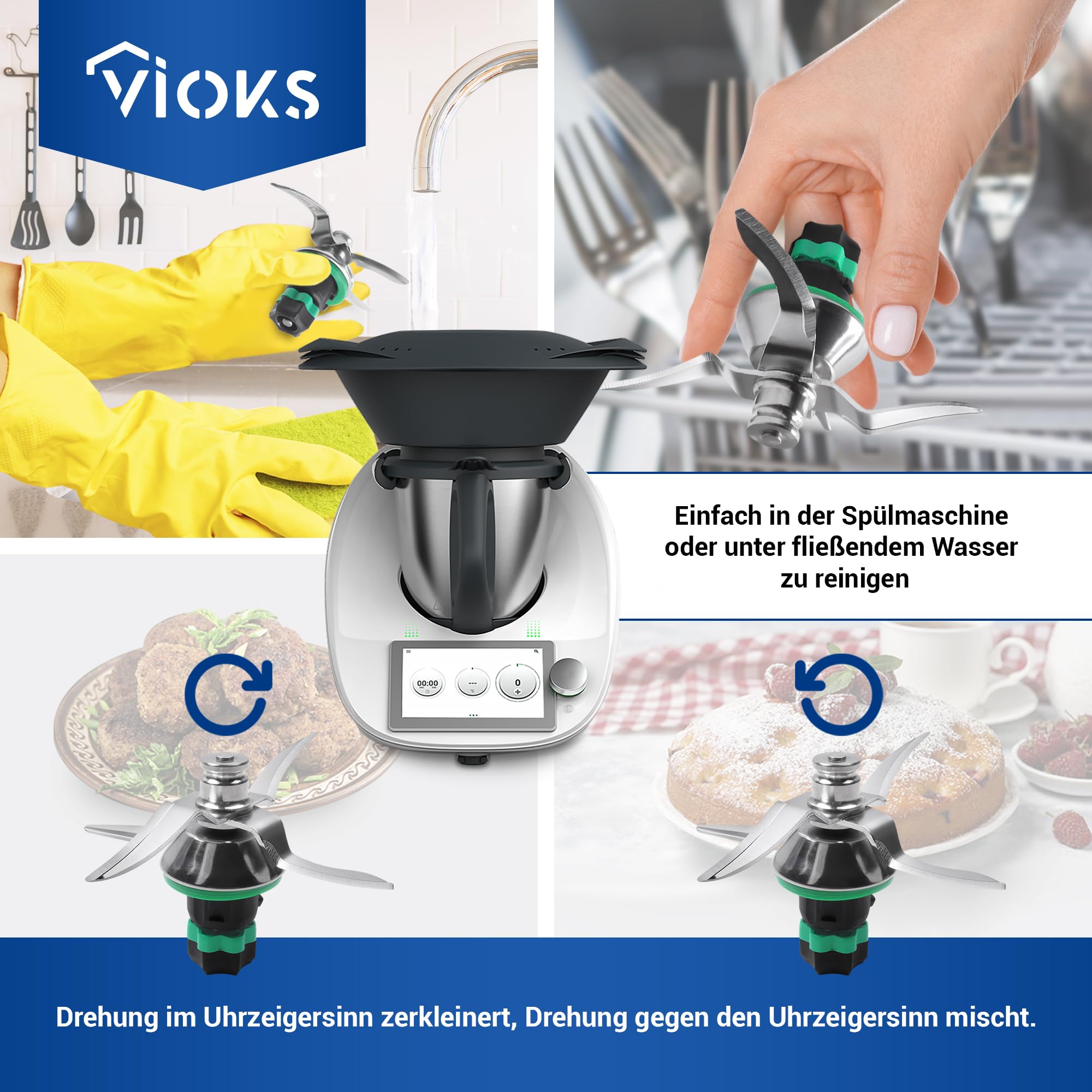 VIOKS Alternatif Couteau compatible avec Thеrmomix TM6 | Couteau de rechange couteau mixeur, en acier inoxydable SUS420, avec 4 lames, pour robot de cuisine