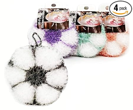[New]Peachy At Home Cute Dish Scrubber| No-Odor Dish Sponge| Antibacterial Dish Cloths| Dry-Fast | Eco-Friendly Dish Scrubbers | Unique Design & Color Net Cloth Scrubber, (Blossom Set [4pack])