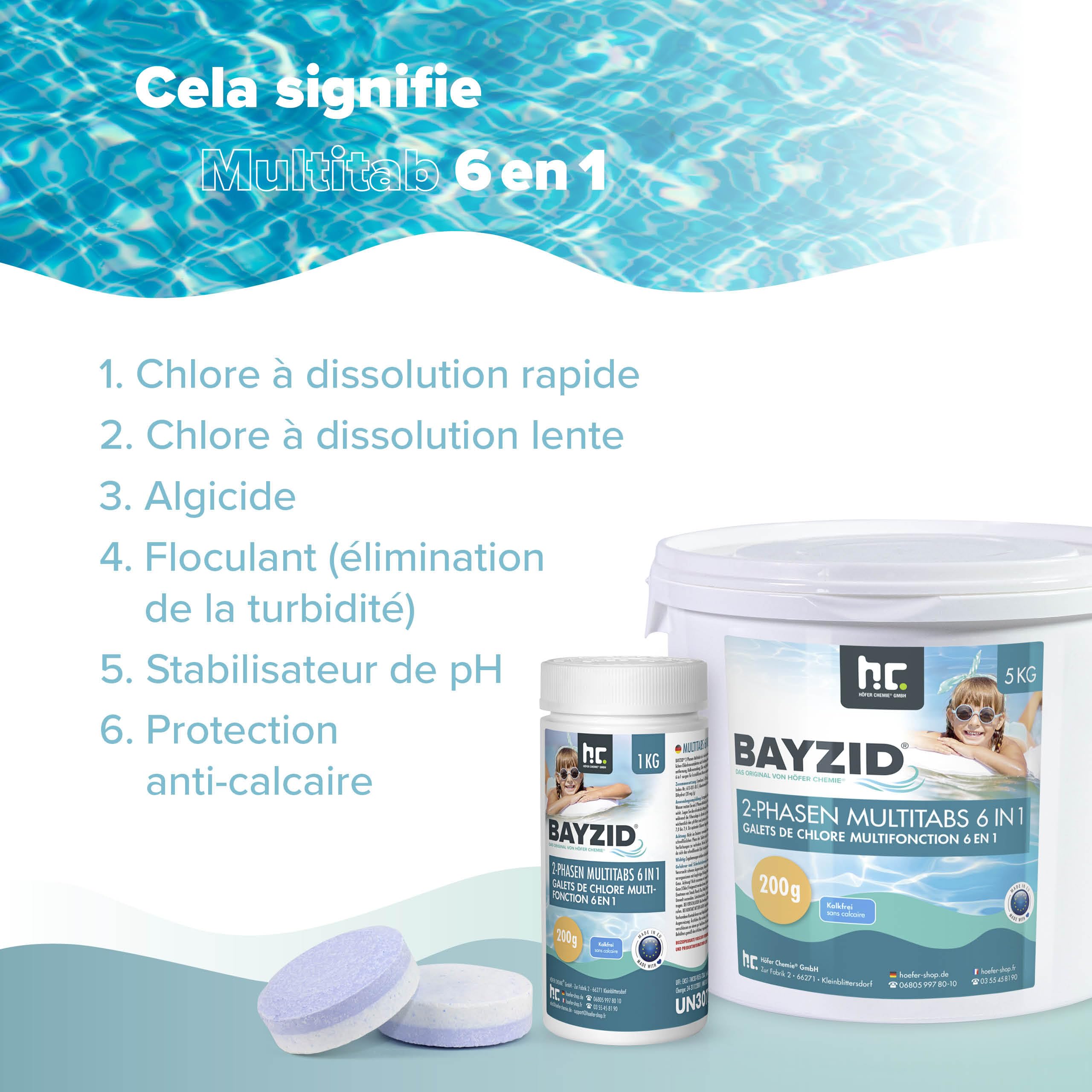 Höfer Chemie Galets de Chlore 1 x 5 kg pour Piscine à Dissolution Lente (200g) - Chlore Multifonction 6 en 1 pour Une Désinfection Régulière et Efficace