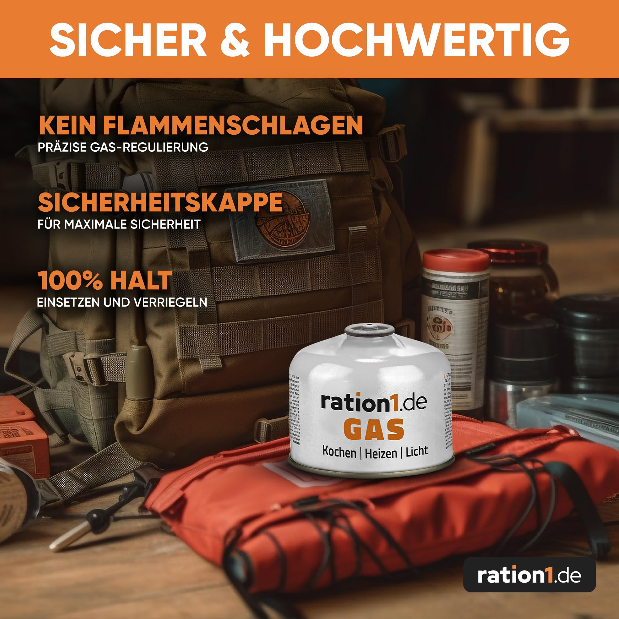 ration1 Gaskartuschen 3 x 230 g, EN 417 Schraubkartusche mit Ventil, Butan-Propan Gas Mischung, Ventilkartusche mit Schraubverschluss für Gaskocher, Campingkocher, bei Outdoor Camping und Notfall