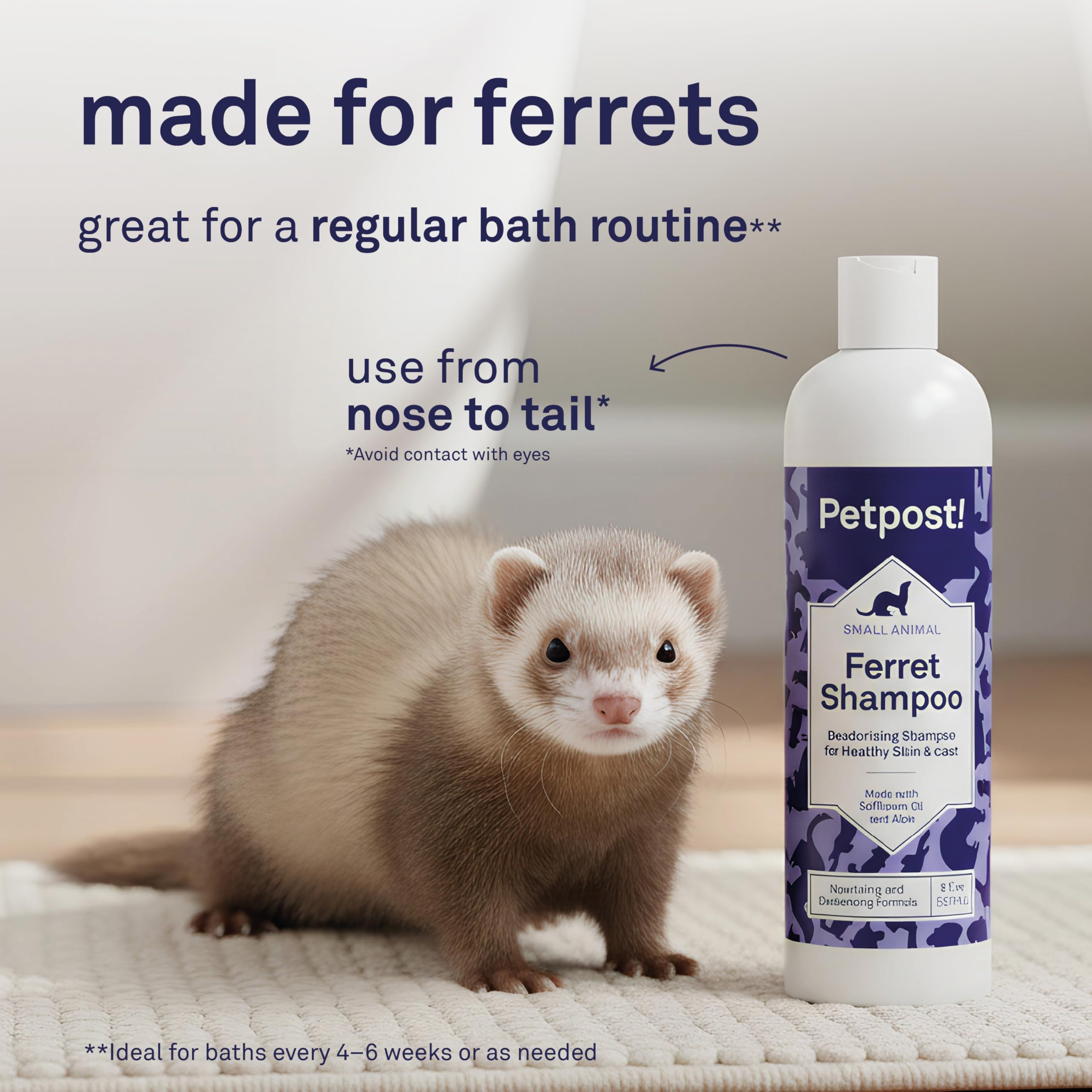 Petpost | Shampoing pour furets - Shampoing désodorisant naturellement Efficace pour furets et Petits Animaux - Formule conçue pour Une Peau et Un Pelage en Bonne santé