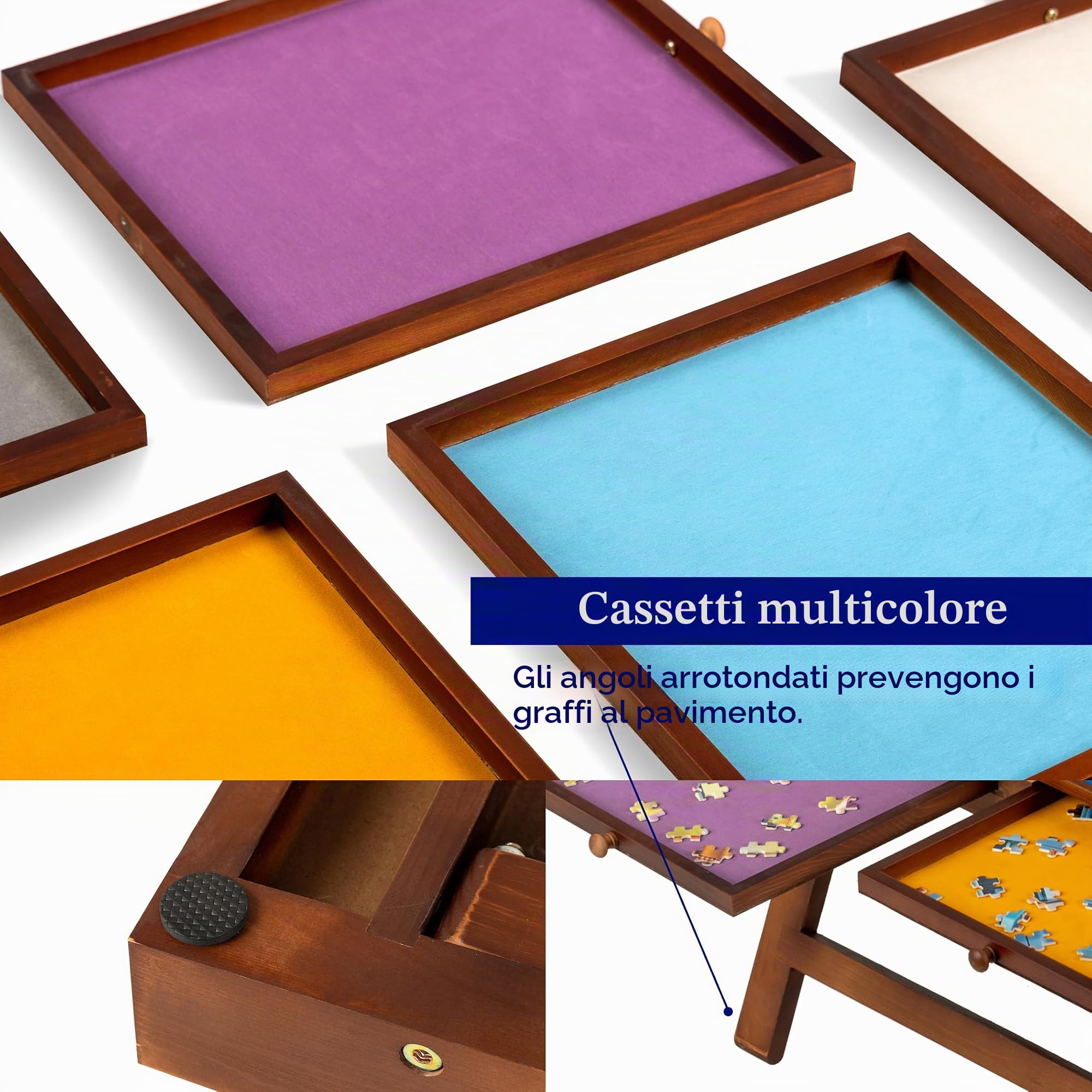 Tektalk Tavolo puzzle con 6 cassetti colorati, puzzle board con coperchio, memorizzazione per 1500, 1000, 500 pezzi di puzzle