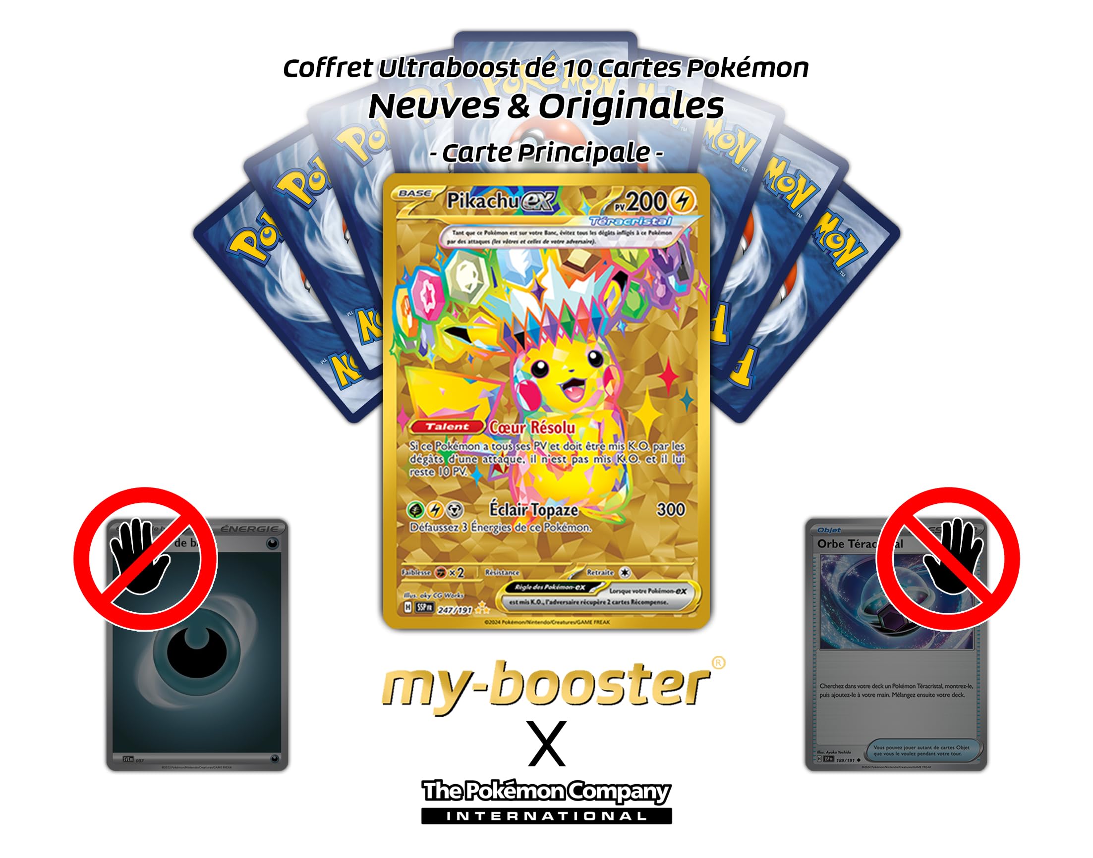 my-booster Pikachu ex 247/191 Teracristal Oro segreto X Écarlate et Violet 8 - Étincelles Déferlantes Box di 10 carte Pokémon Francese