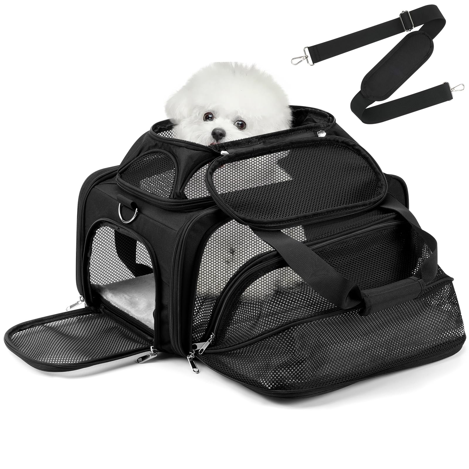 17x11x9.5 Alaska Hawaiian Southwest Airline Approved top and 1 Side Expandable pet Carrier for Extra-Small Dog/Small cat up to 5 lbs