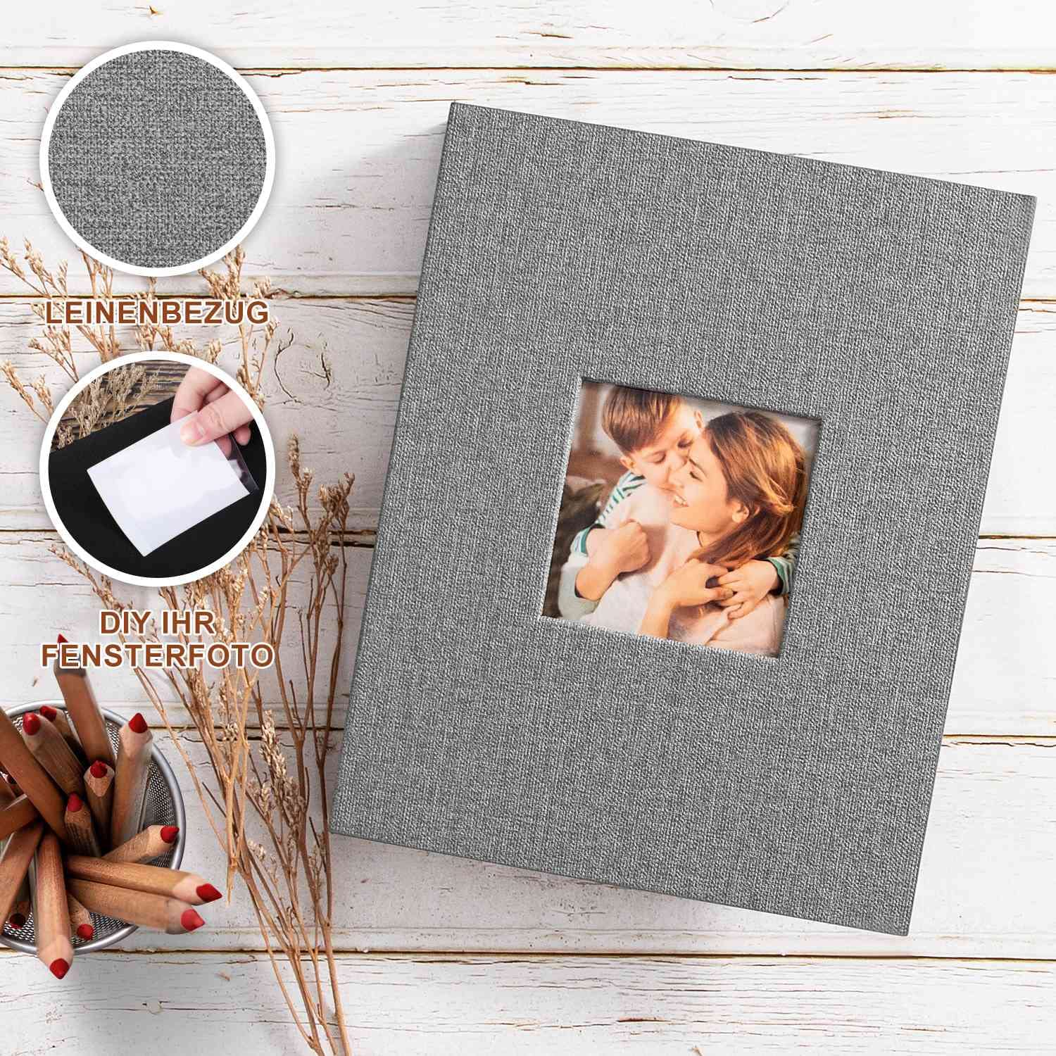 Lanpn Pequeño Album de Fotos 13x18 100 2 Paquetes, Mini Lino Album para Photos Bolsillos Carga Superior Verticales 13 x 18 cm Gris — view 2