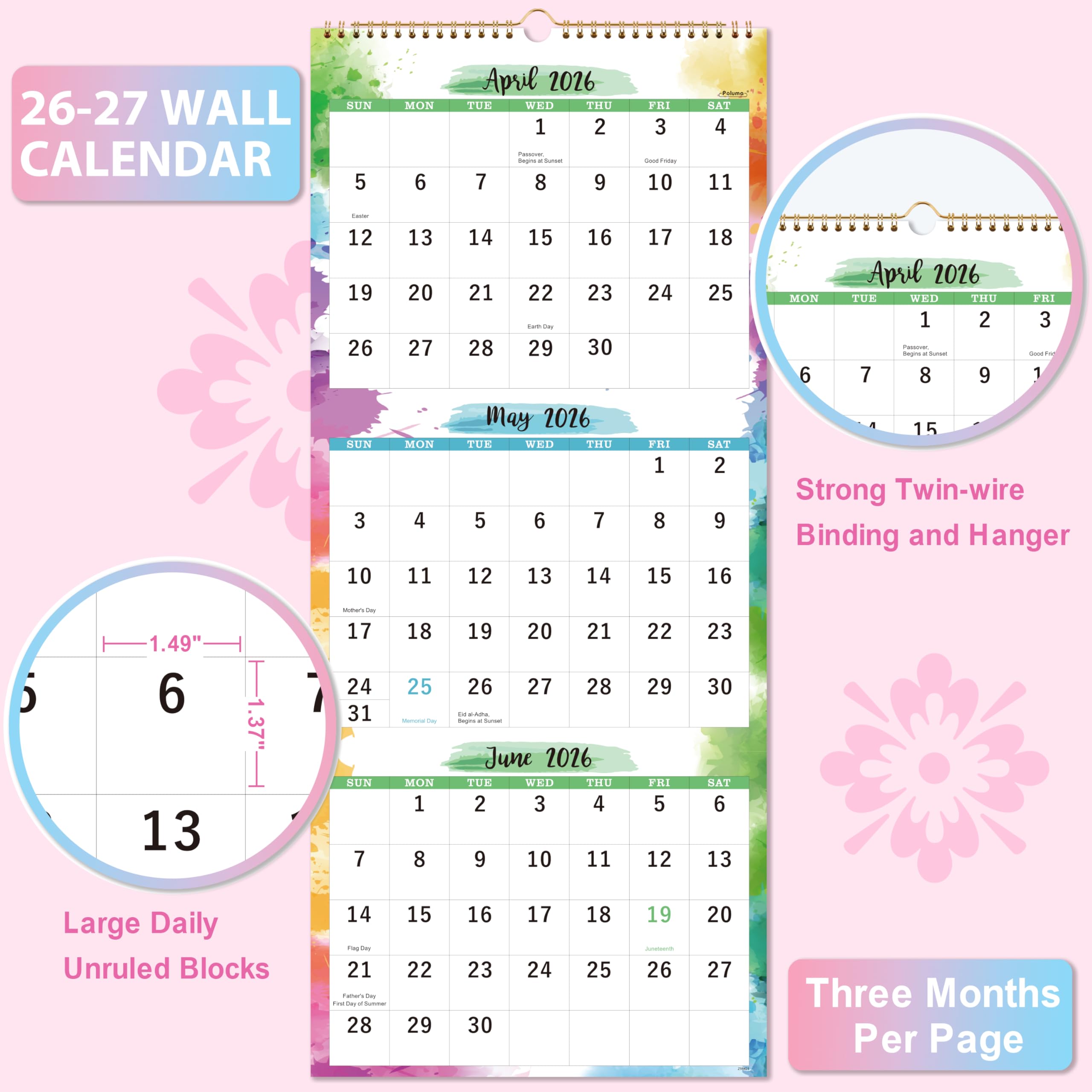 Amazon.com: 2026-2027 Calendar - 3 Month Wall Calendar 2026-2027