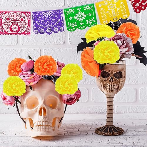 Miniatura 5 de 74 pancartas mexicanas de flores de caléndula sintética, decoración de fiesta mexicana, pancarta de plástico para el Día de los Muertos, decoración