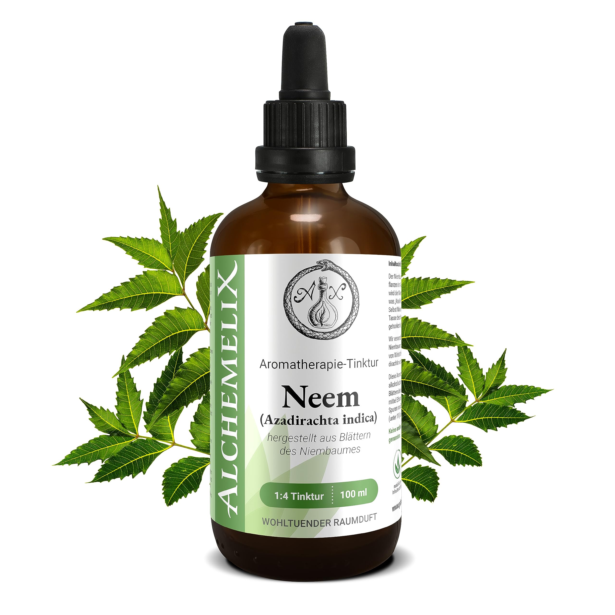 Neem Aromatherapie-Tinktur - 100 milliliter, Azadirachta indica Tropfen, 1:4 Extrakt, Top Premium Qualität, Hergestellt in Österreich, Vegan