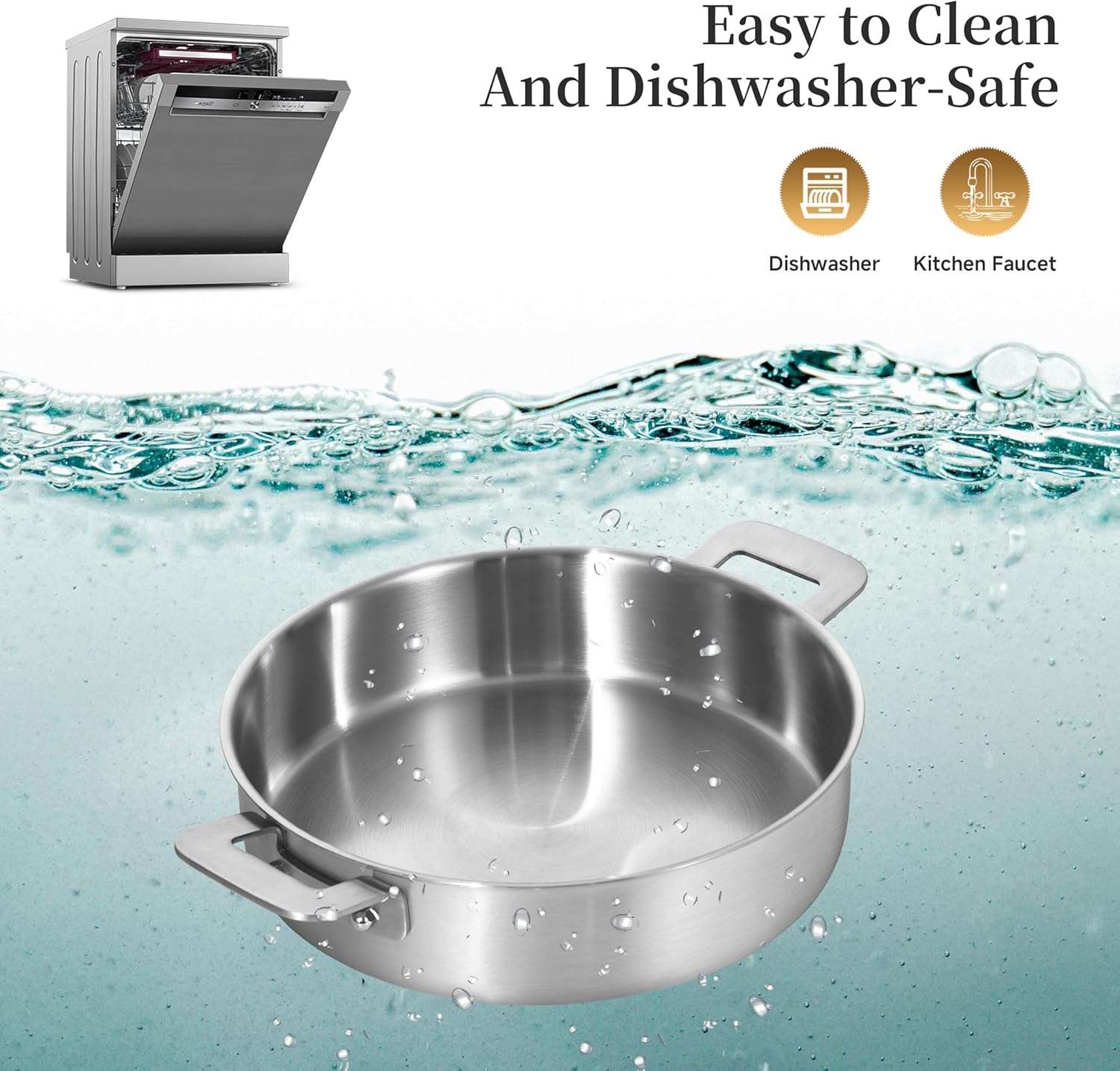 LOLYKITCH 8.5-10 Inch Tri-Ply Stainless Steel Frying Pans and 12 Inch Sauté Pan with Lid,Induction Cookware Set,Multipurpose and Detachable Handle,Dishwasher and Oven Safe